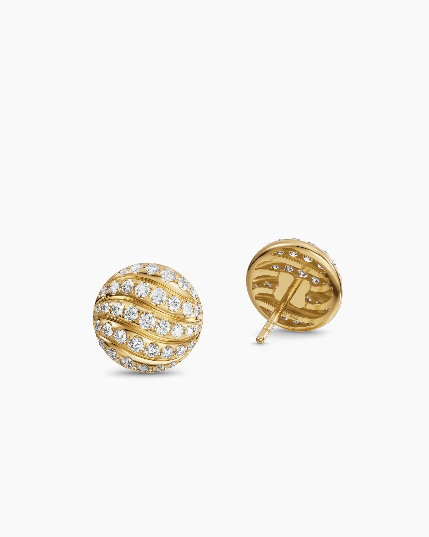 Sculpted Cable Stud Earrings in Sterling Silver with Diamonds, 9mm 7 Sculpted Cable Stud Earrings in Sterling Silver with Diamonds, 9mm