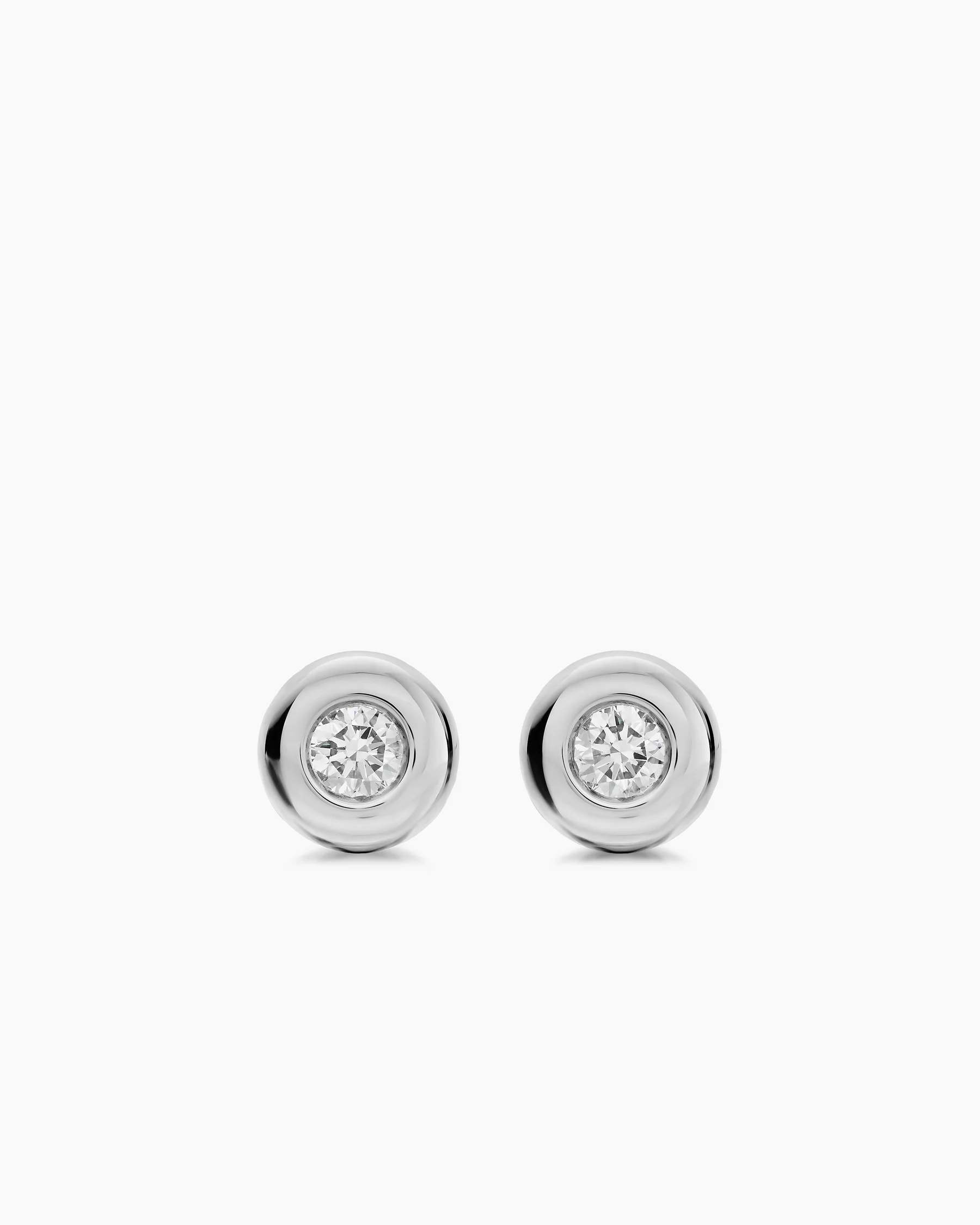 Bezel Set Stud Earrings in Sterling Silver with Diamonds, 6.4mm 1 Bezel Set Stud Earrings in Sterling Silver with Diamonds, 6.4mm