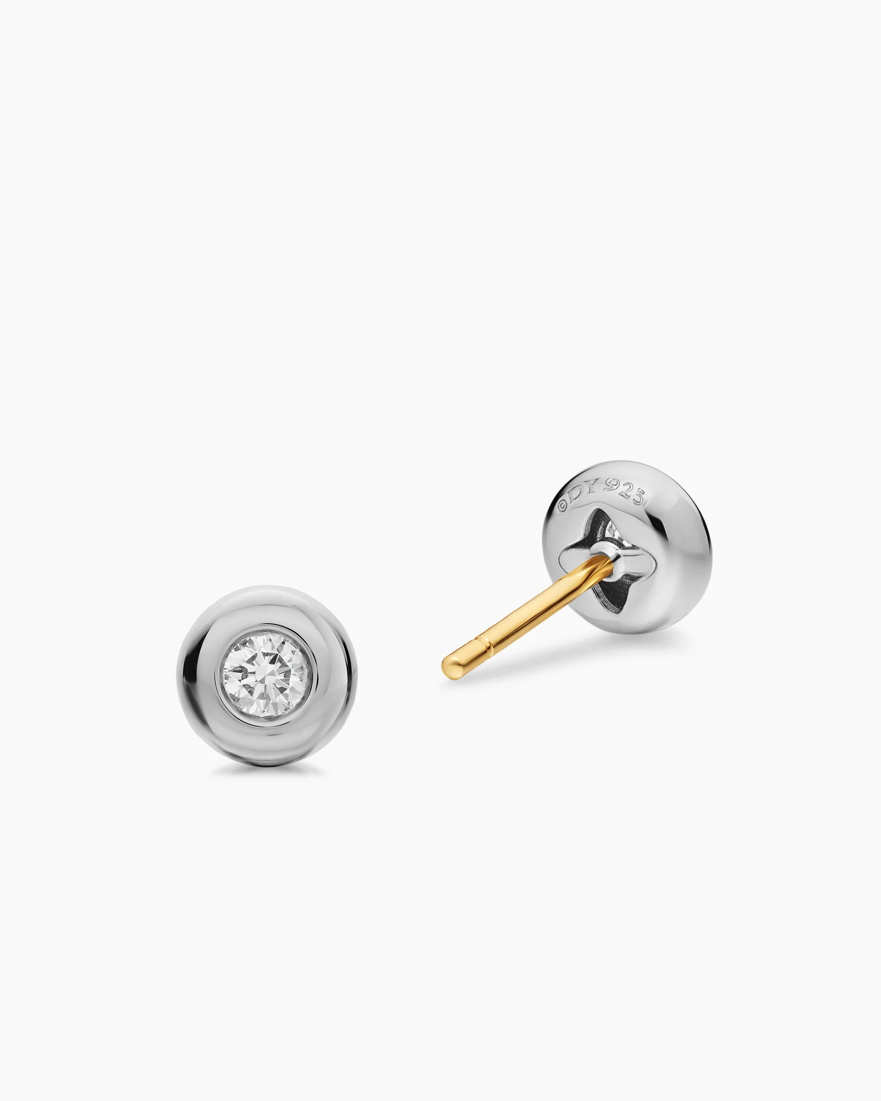 Bezel Set Stud Earrings in Sterling Silver with Diamonds, 6.4mm 3 Bezel Set Stud Earrings in Sterling Silver with Diamonds, 6.4mm