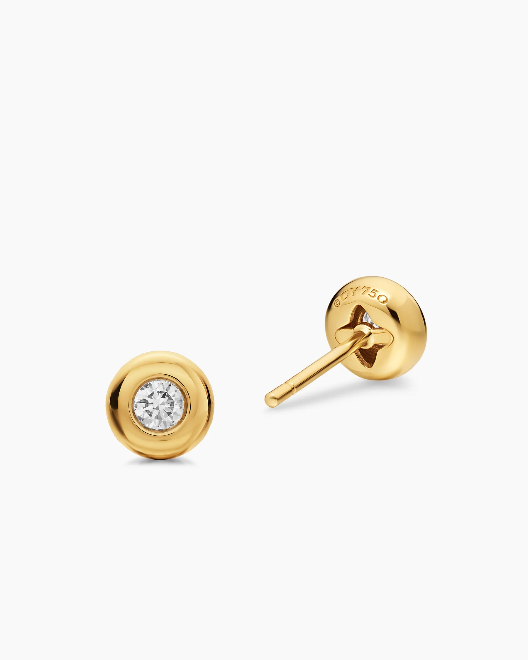 Bezel Set Stud Earrings in Sterling Silver with Diamonds, 6.4mm 7 Bezel Set Stud Earrings in Sterling Silver with Diamonds, 6.4mm
