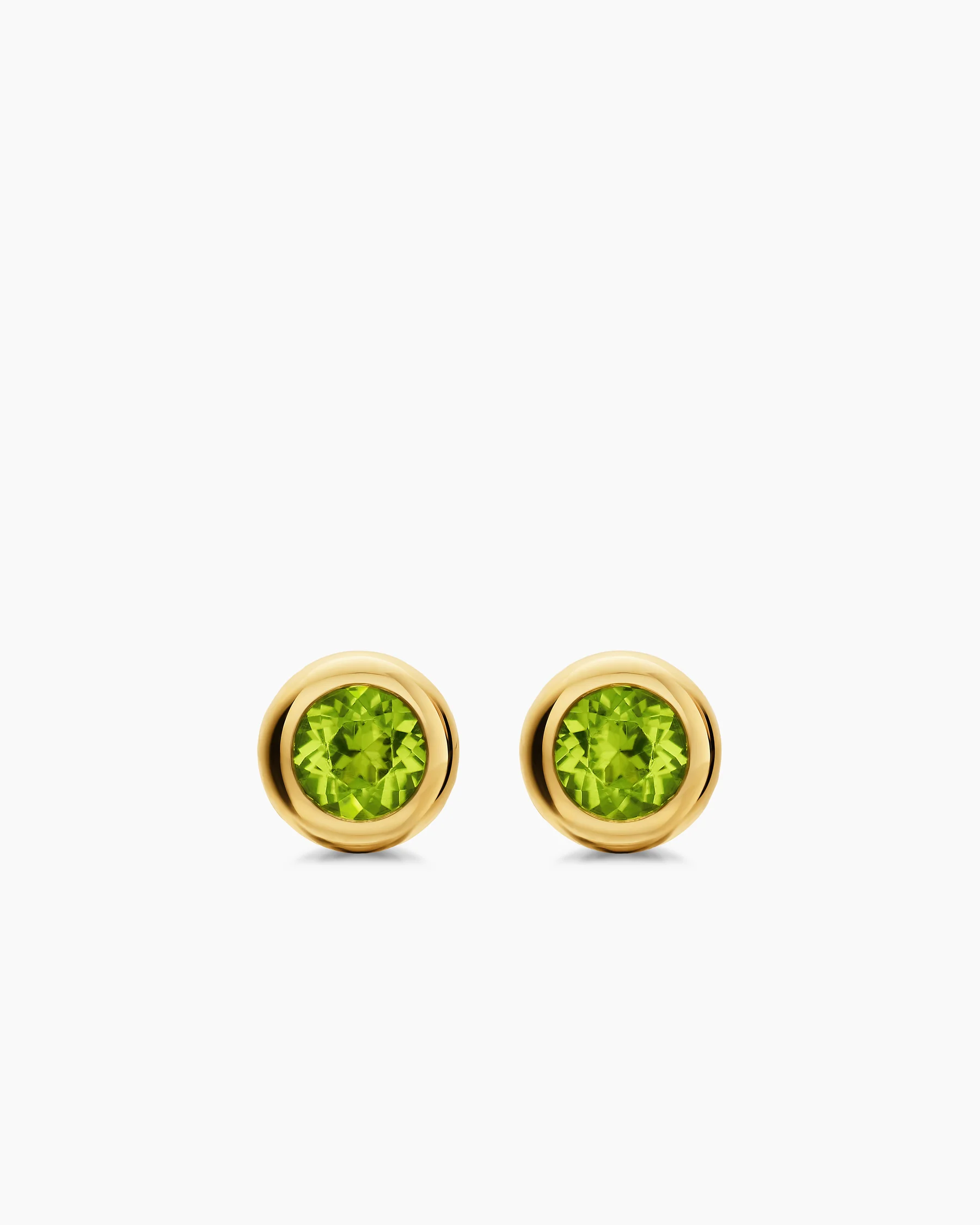Bezel Set Stud Earrings in 18K Yellow Gold with Peridot, 6.6mm 16 Bezel Set Stud Earrings in 18K Yellow Gold with Peridot, 6.6mm