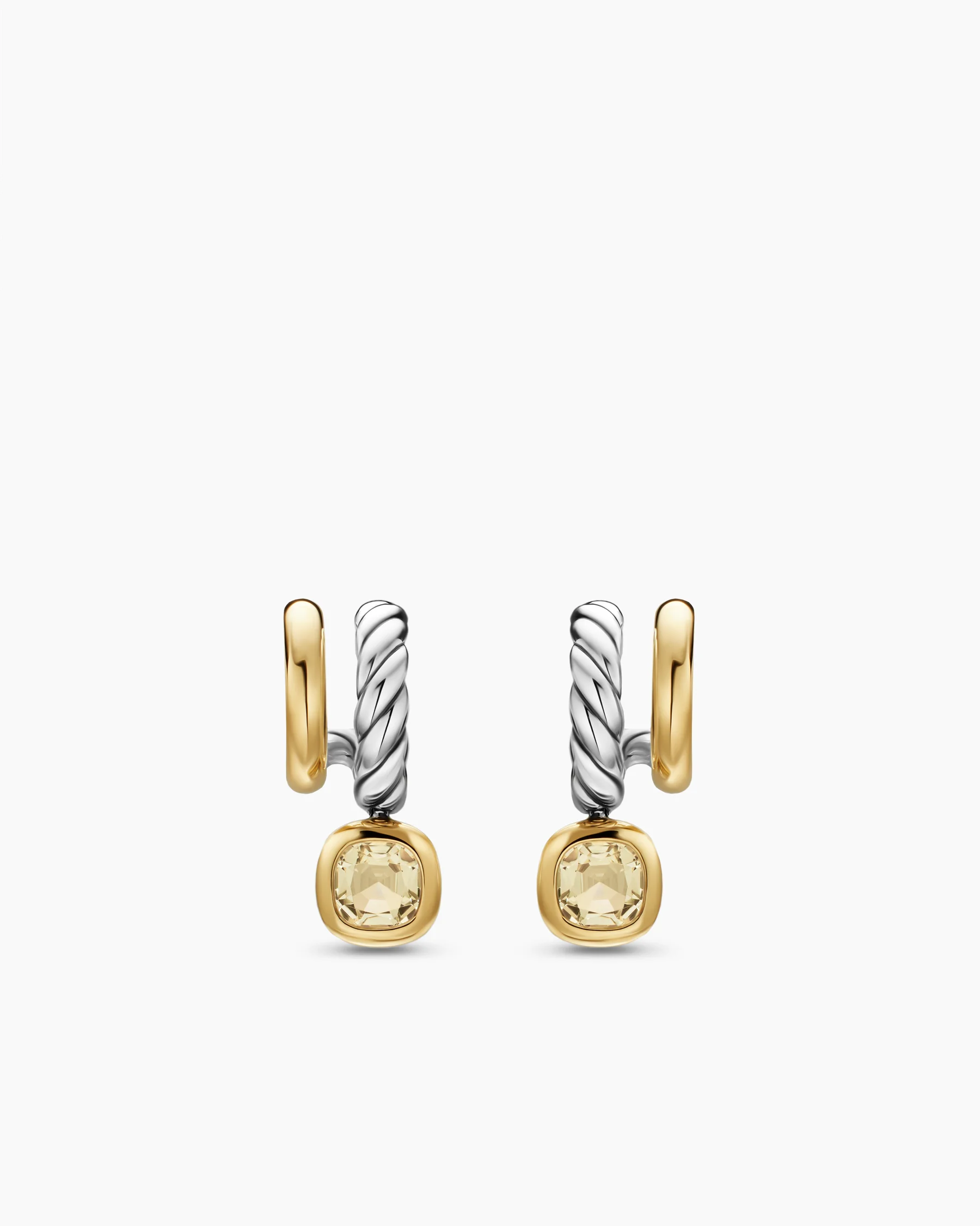 DY Mercer® Color Two Row Drop Earrings in Sterling Silver with 18K Yellow Gold and Champagne Citrine, 19.5mm