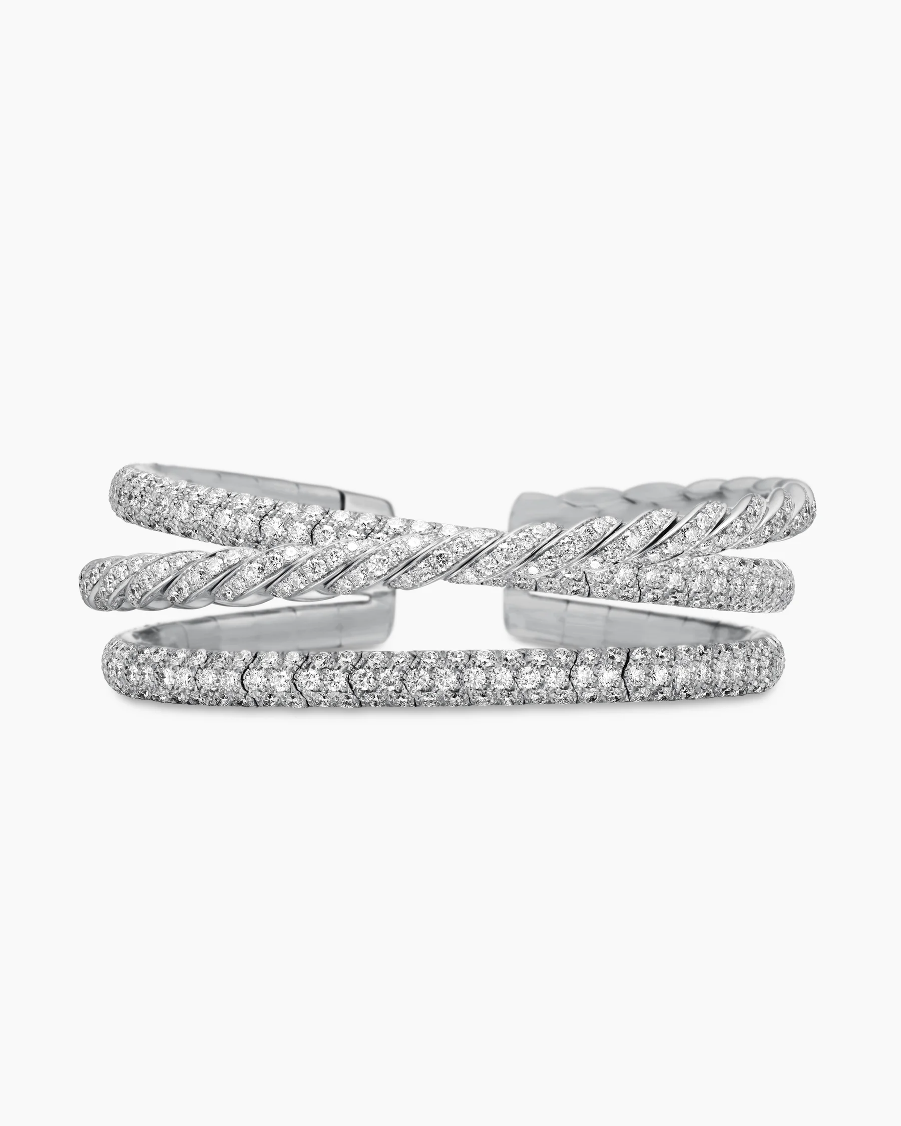 Sculpted Cable Flex® Three Row Bracelet in 18K White Gold with Diamonds, 18.5mm
