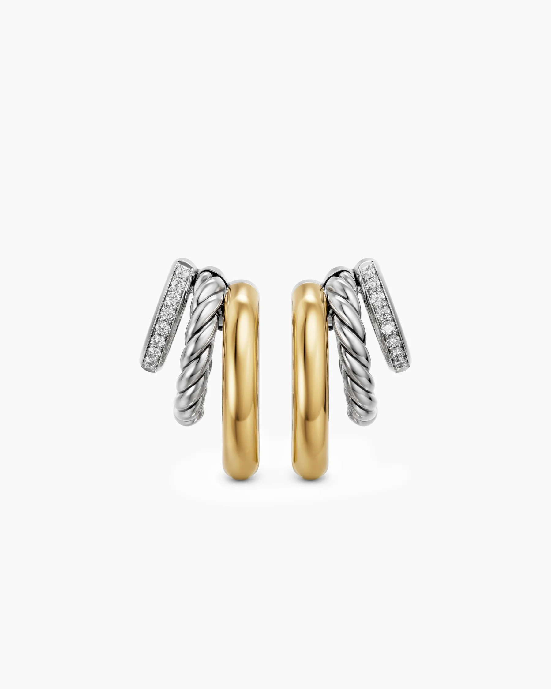 DY Mercer® Multi Row Earrings in Sterling Silver with Diamonds, 18mm 1 DY Mercer® Multi Row Earrings in Sterling Silver with Diamonds, 18mm