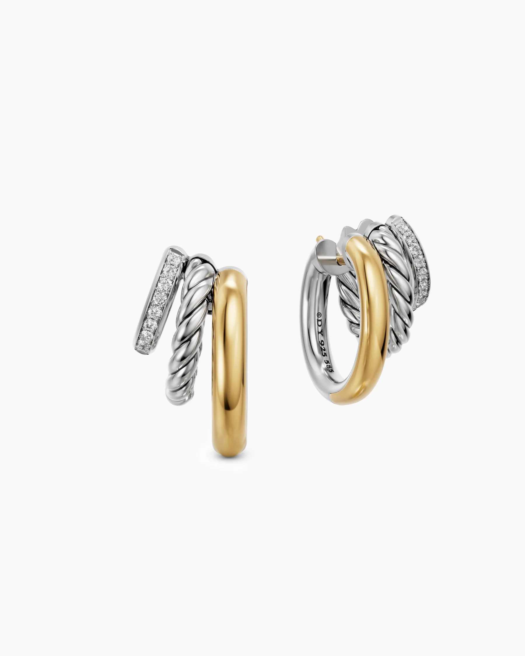 DY Mercer® Multi Row Earrings in Sterling Silver with Diamonds, 18mm 2 DY Mercer® Multi Row Earrings in Sterling Silver with Diamonds, 18mm