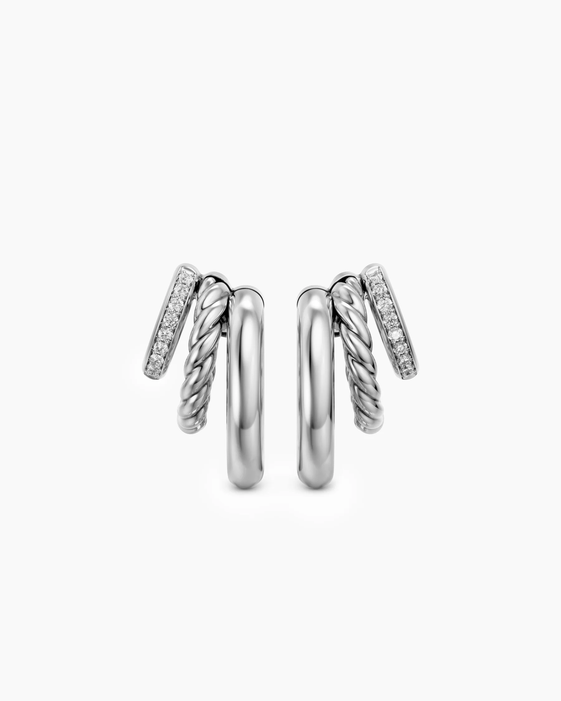 DY Mercer® Multi Row Earrings in Sterling Silver with Diamonds, 18mm 4 DY Mercer® Multi Row Earrings in Sterling Silver with Diamonds, 18mm