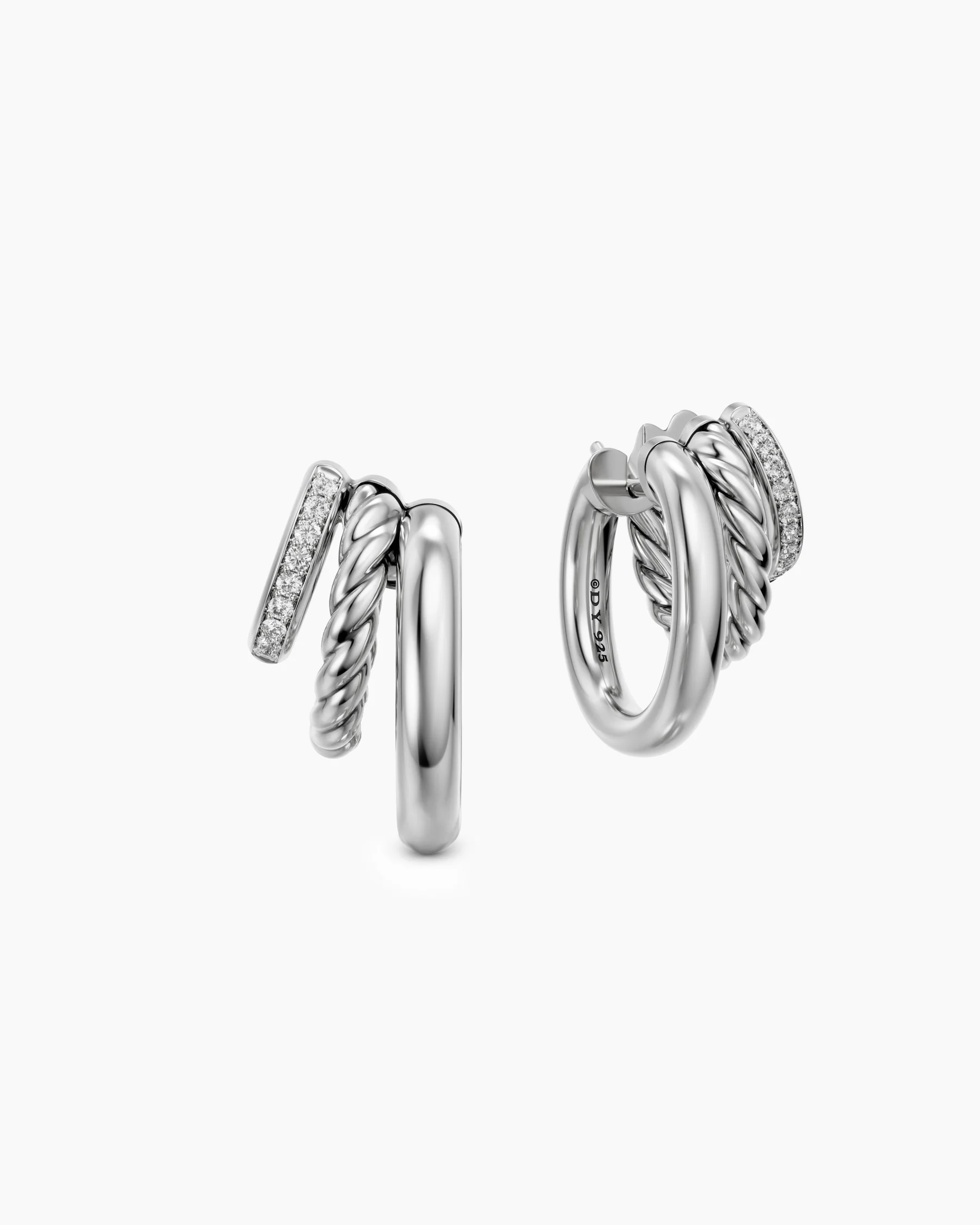 DY Mercer® Multi Row Earrings in Sterling Silver with Diamonds, 18mm 5 DY Mercer® Multi Row Earrings in Sterling Silver with Diamonds, 18mm