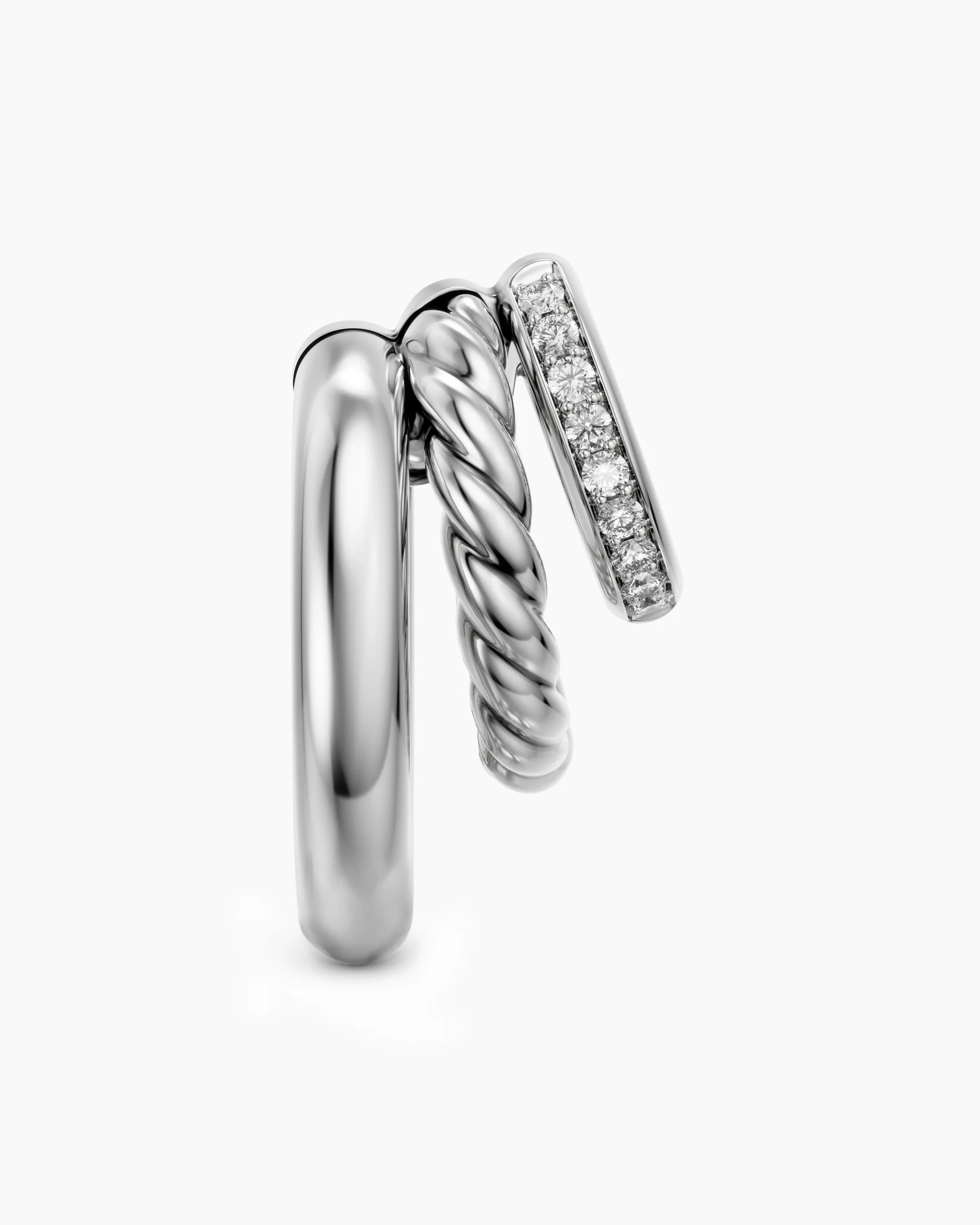 DY Mercer® Multi Row Earrings in Sterling Silver with Diamonds, 18mm 6 DY Mercer® Multi Row Earrings in Sterling Silver with Diamonds, 18mm