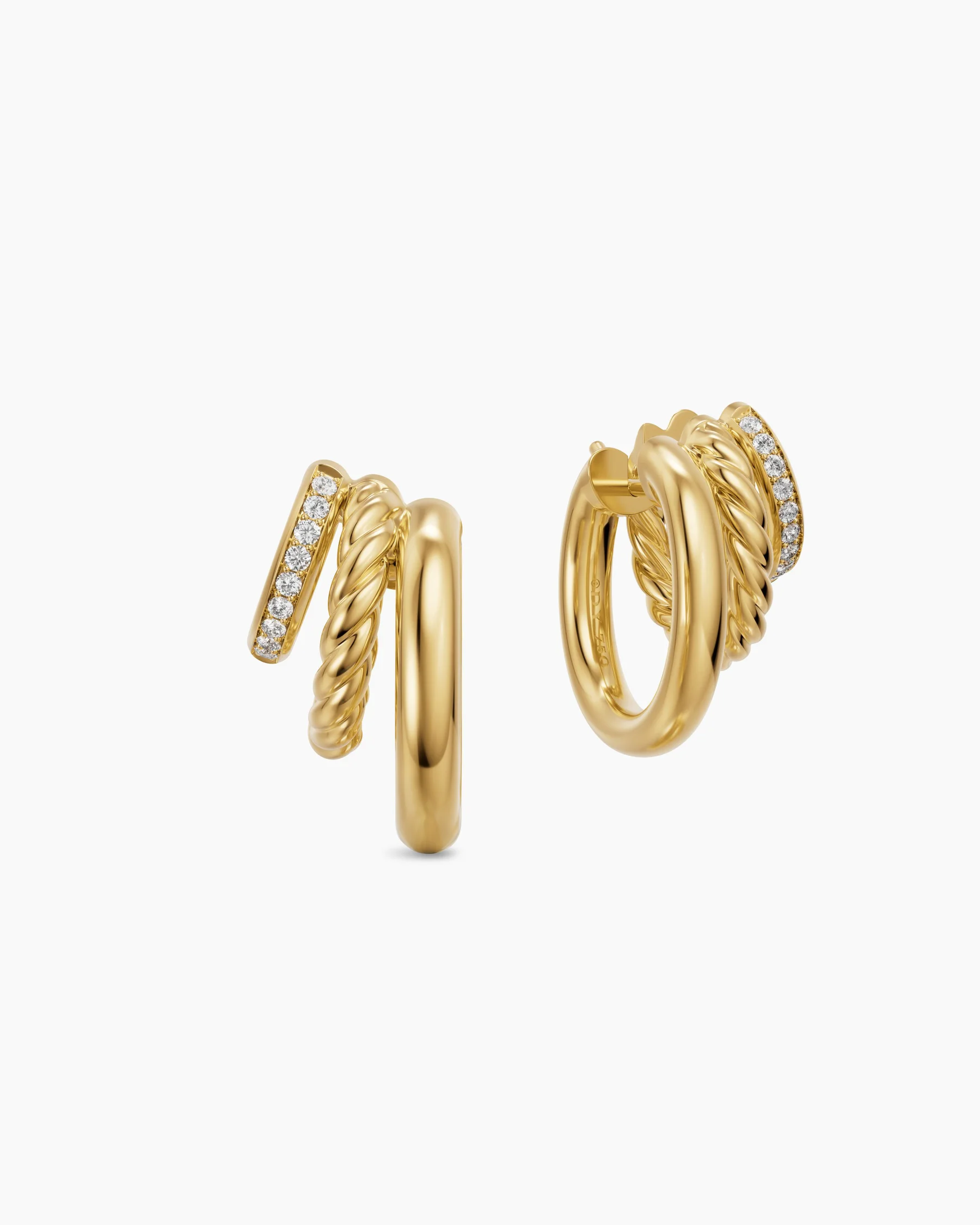 DY Mercer® Multi Row Earrings in Sterling Silver with Diamonds, 18mm 8 DY Mercer® Multi Row Earrings in Sterling Silver with Diamonds, 18mm