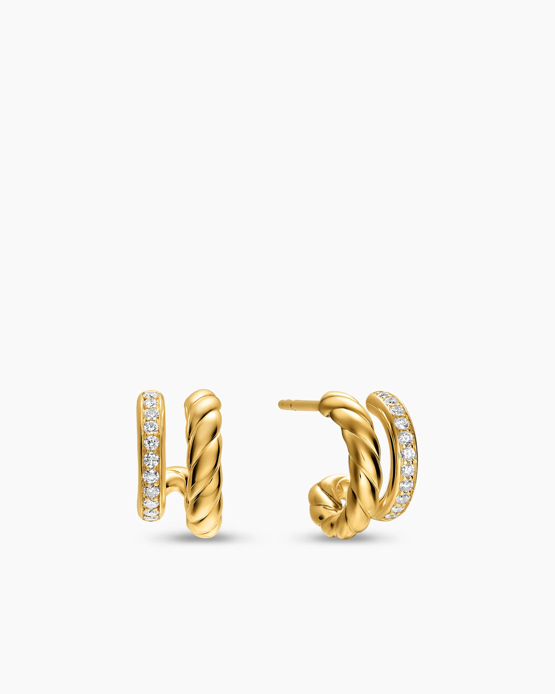 DY Mercer® Two Row Hoop Earrings in 18K Yellow Gold with Diamonds, 12mm 18 DY Mercer® Two Row Hoop Earrings in 18K Yellow Gold with Diamonds, 12mm