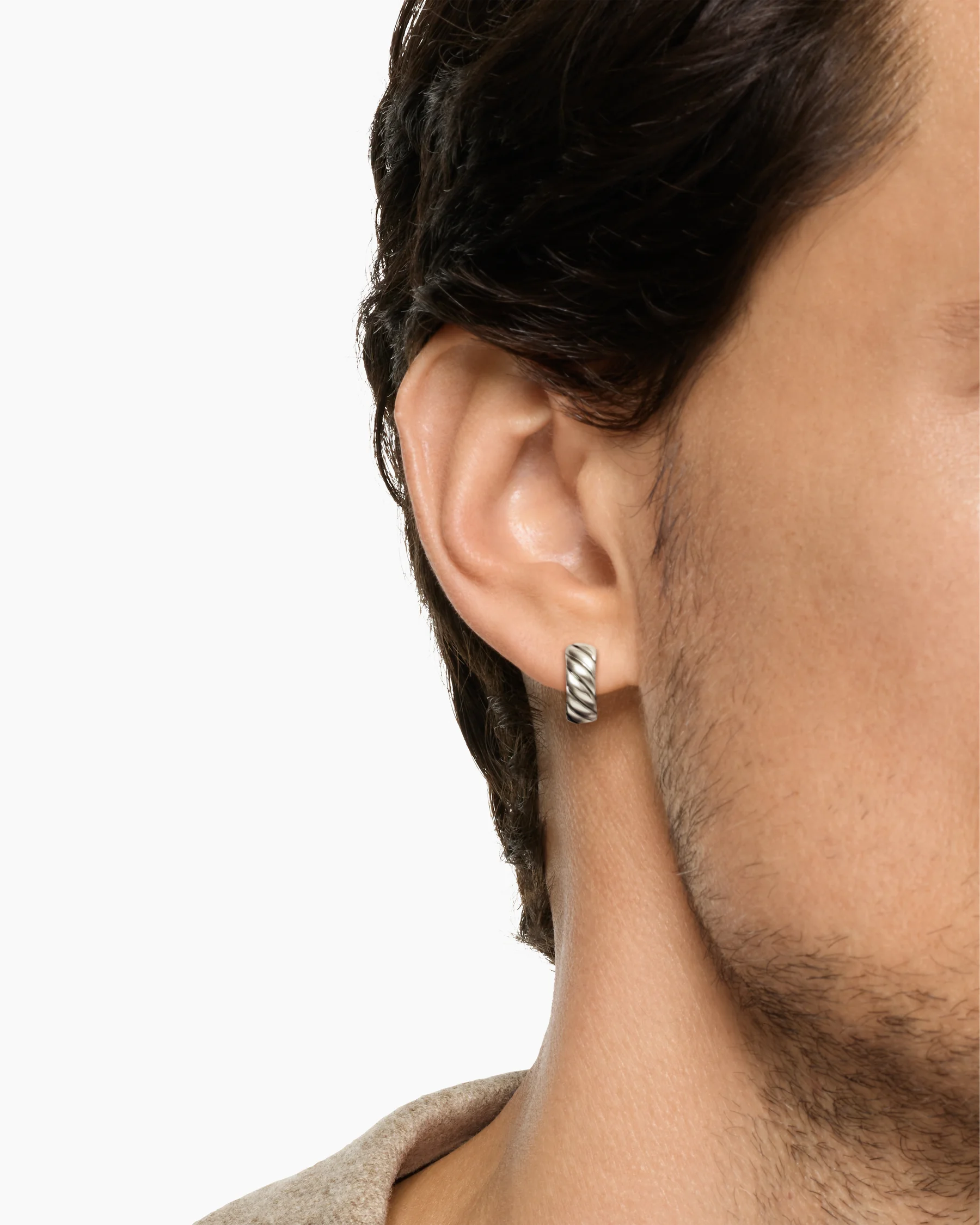 Sculpted Cable Hoop Earring in 18K Rose Gold with Cognac Diamonds, 12.8mm
