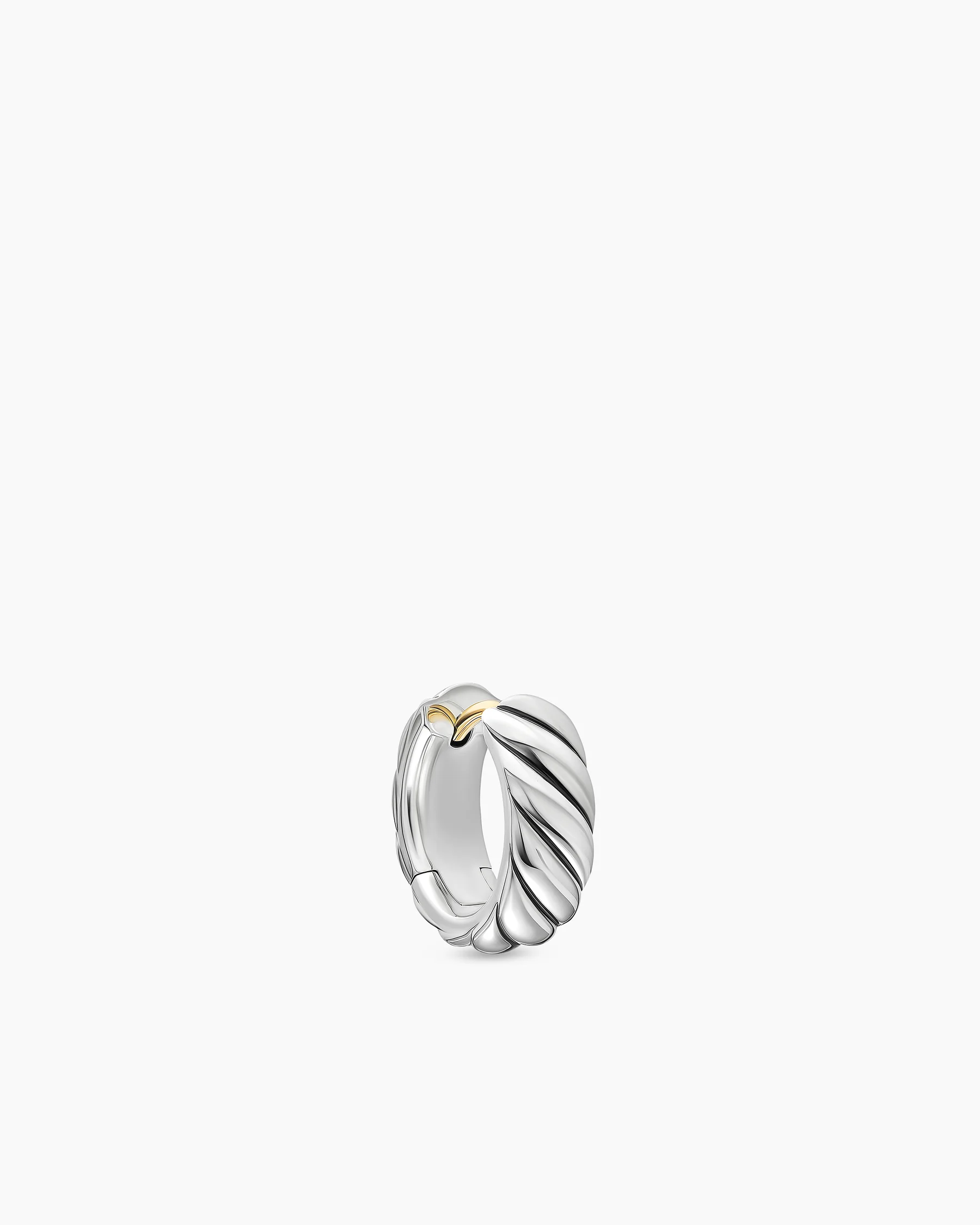 Sculpted Cable Hoop Earring in 18K White Gold with Diamonds, 12.8mm