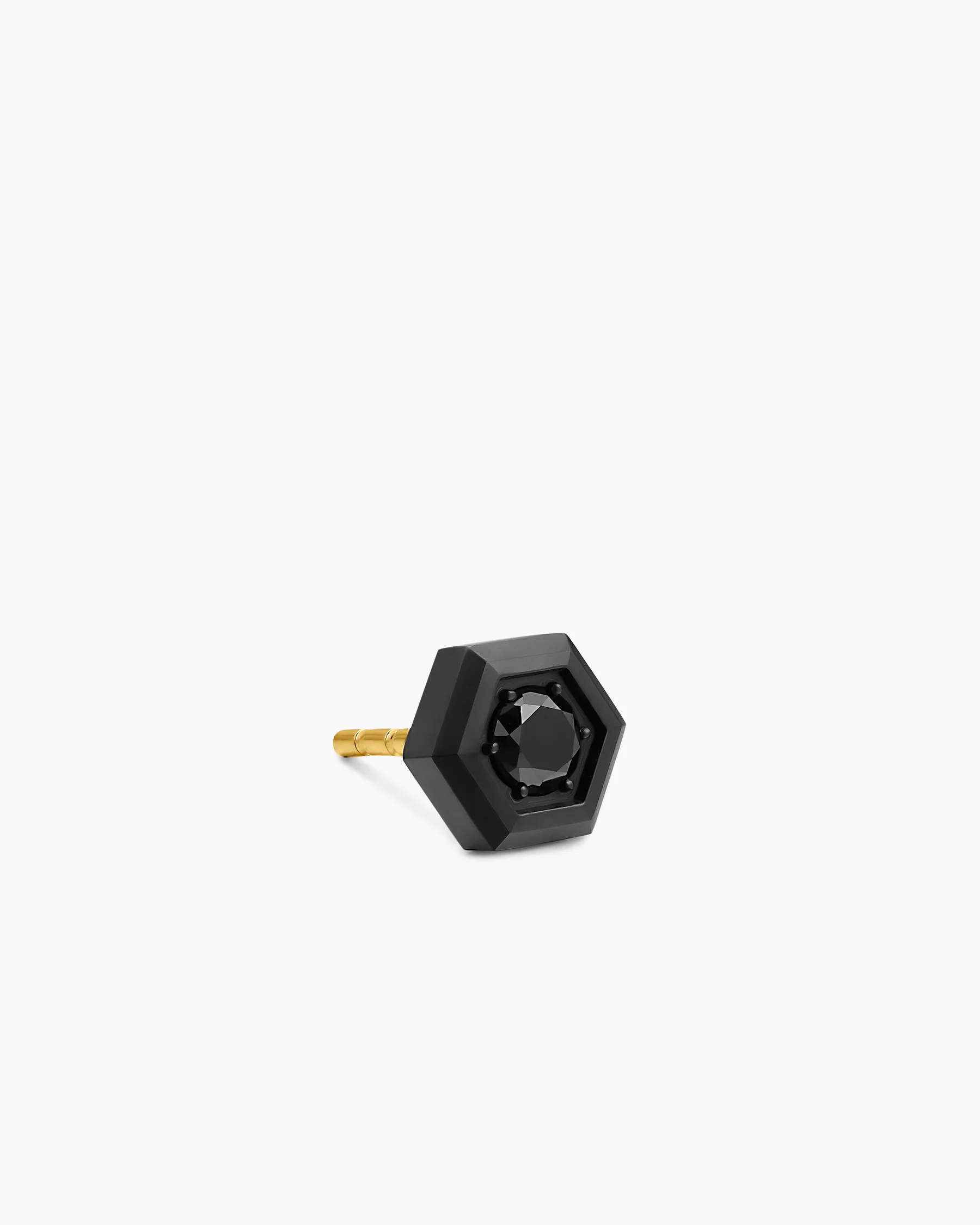 Faceted Hex Stud Earring in Sterling Silver with Black Diamond, 8mm