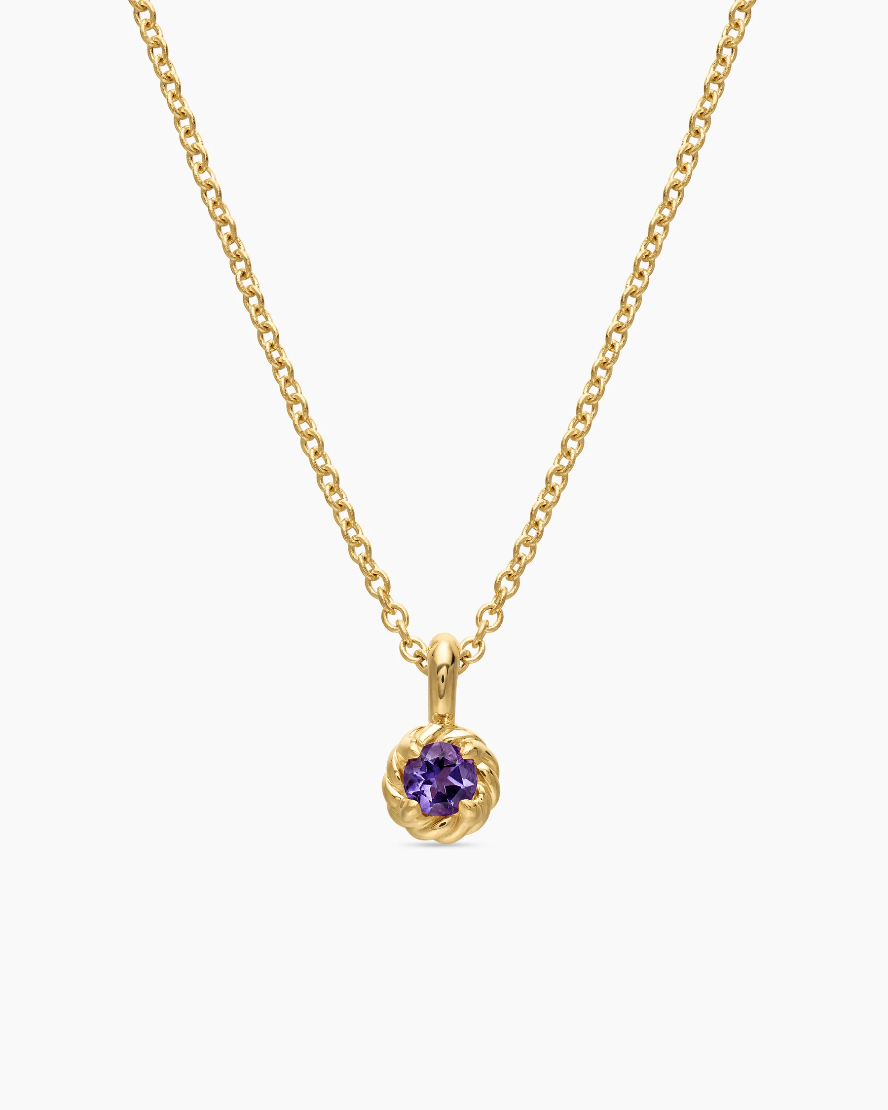 Cable Collectibles® Teen Birthstone Necklace in 18K Yellow Gold with Amethyst, 3mm