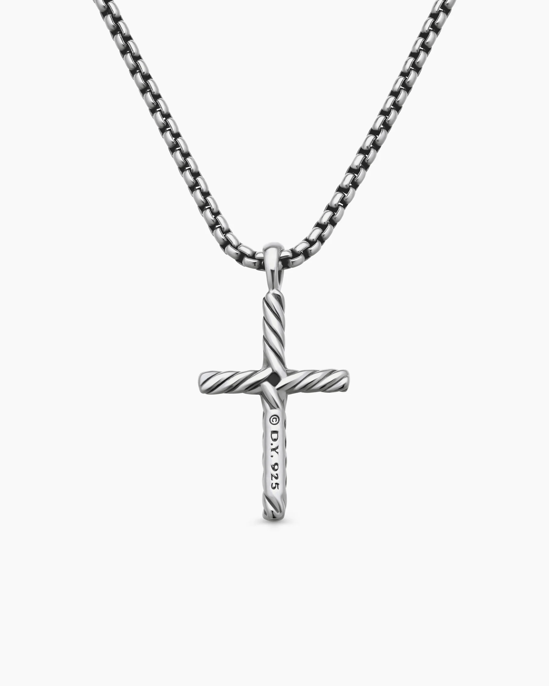 Classic Cable Cross Necklace in Sterling Silver with Center Diamond, 24.3mm 4 Classic Cable Cross Necklace in Sterling Silver with Center Diamond, 24.3mm