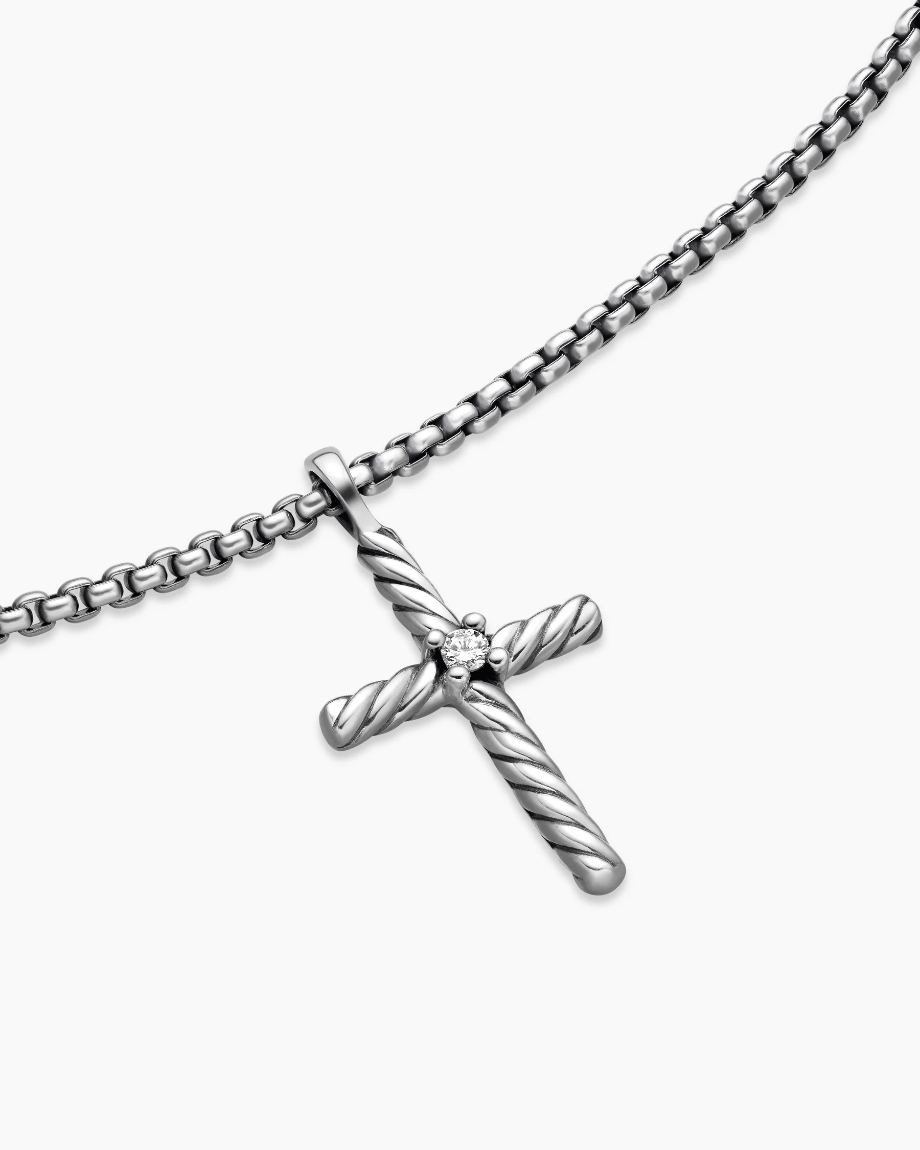 Classic Cable Cross Necklace in Sterling Silver with Center Diamond, 24.3mm 5 Classic Cable Cross Necklace in Sterling Silver with Center Diamond, 24.3mm