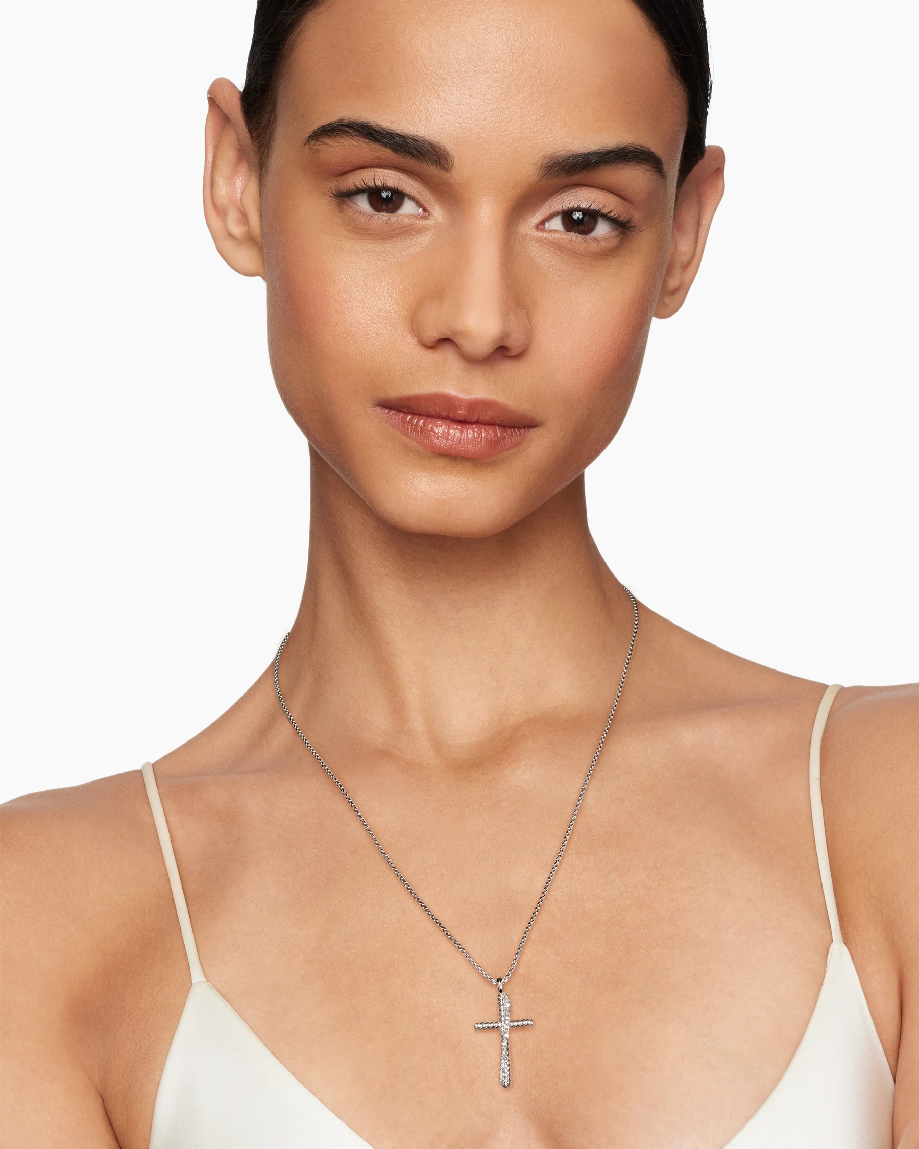 Crossover Cross Necklace in Sterling Silver with Diamonds, 35.6mm 2 Crossover Cross Necklace in Sterling Silver with Diamonds, 35.6mm