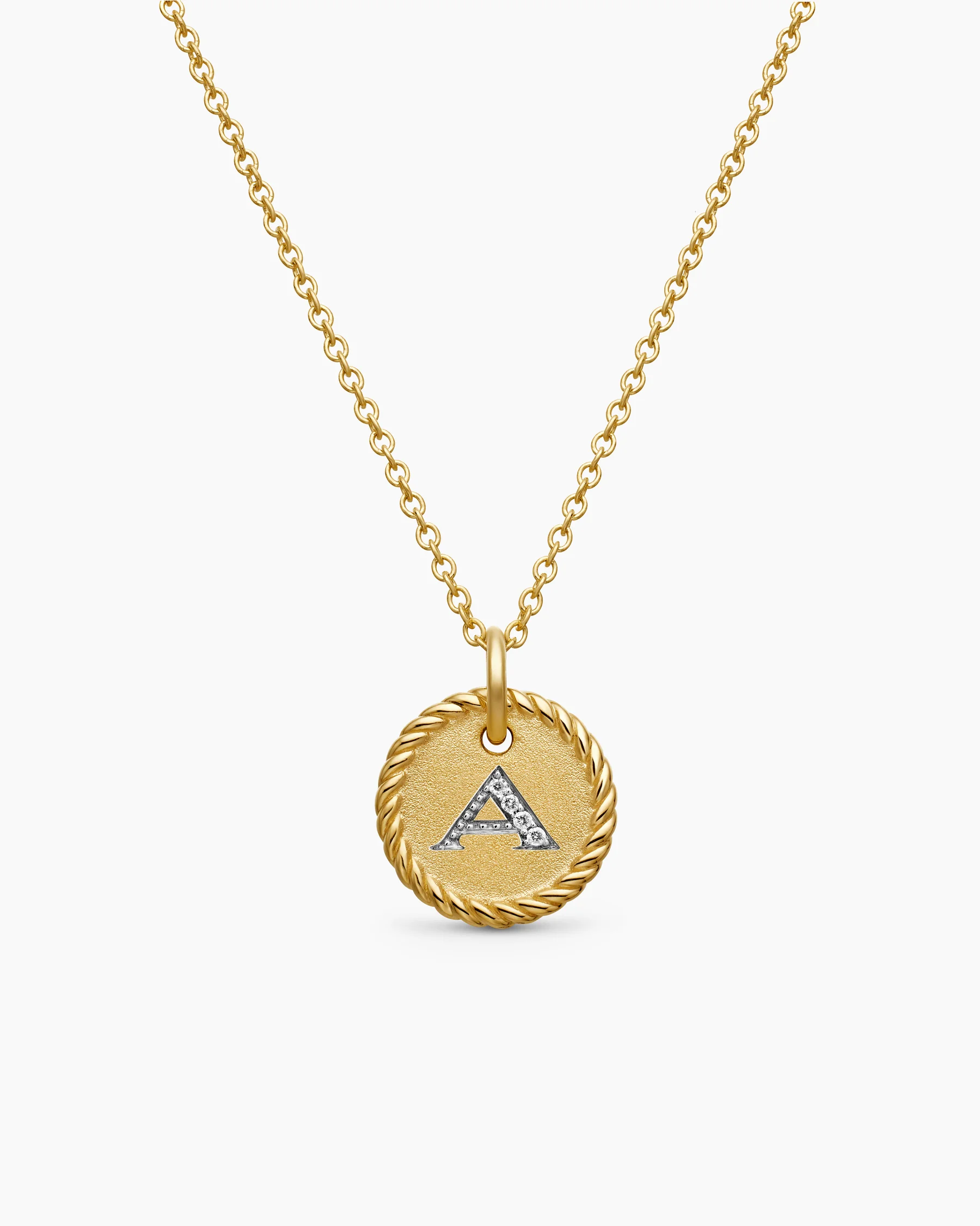 Initial Charm Necklace in 18K Yellow Gold with Diamond A