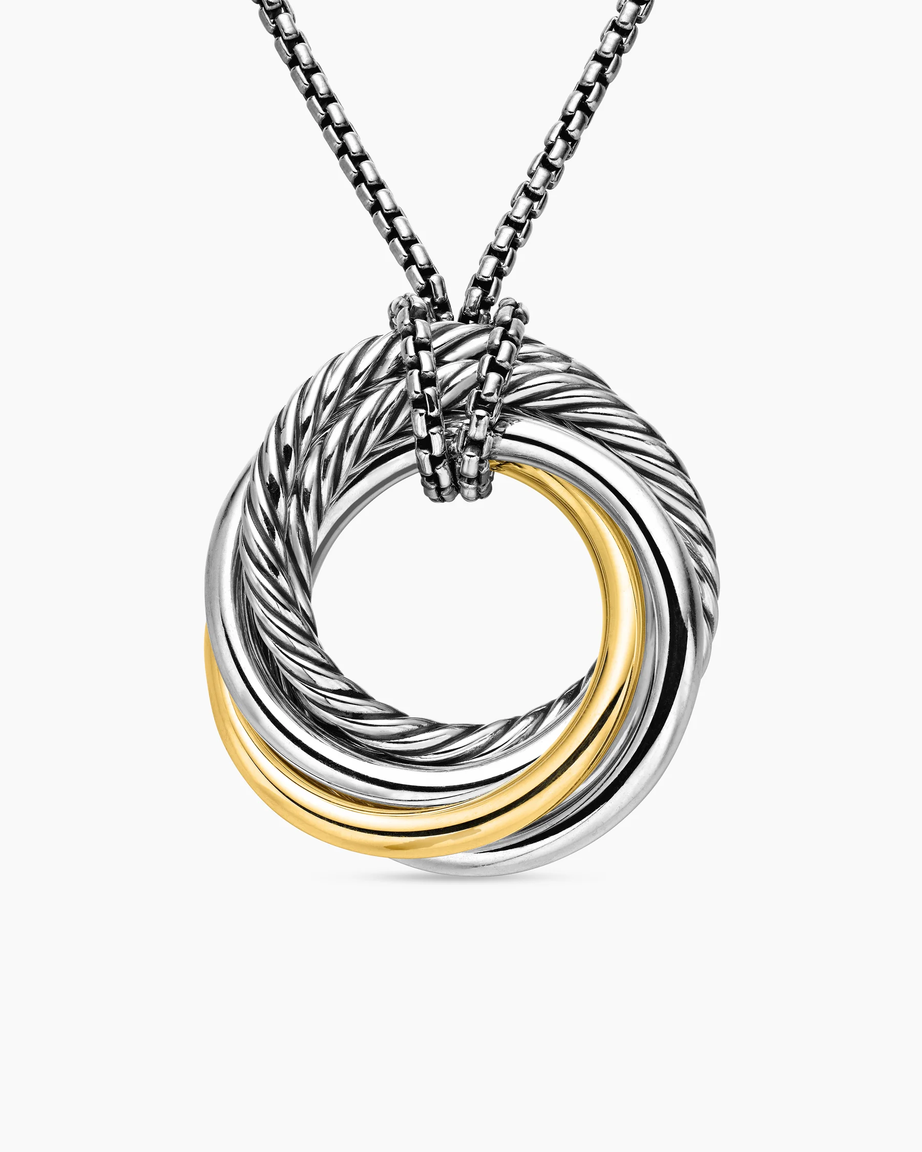 Crossover Pendant Necklace in Sterling Silver with 14K Yellow Gold, 28mm