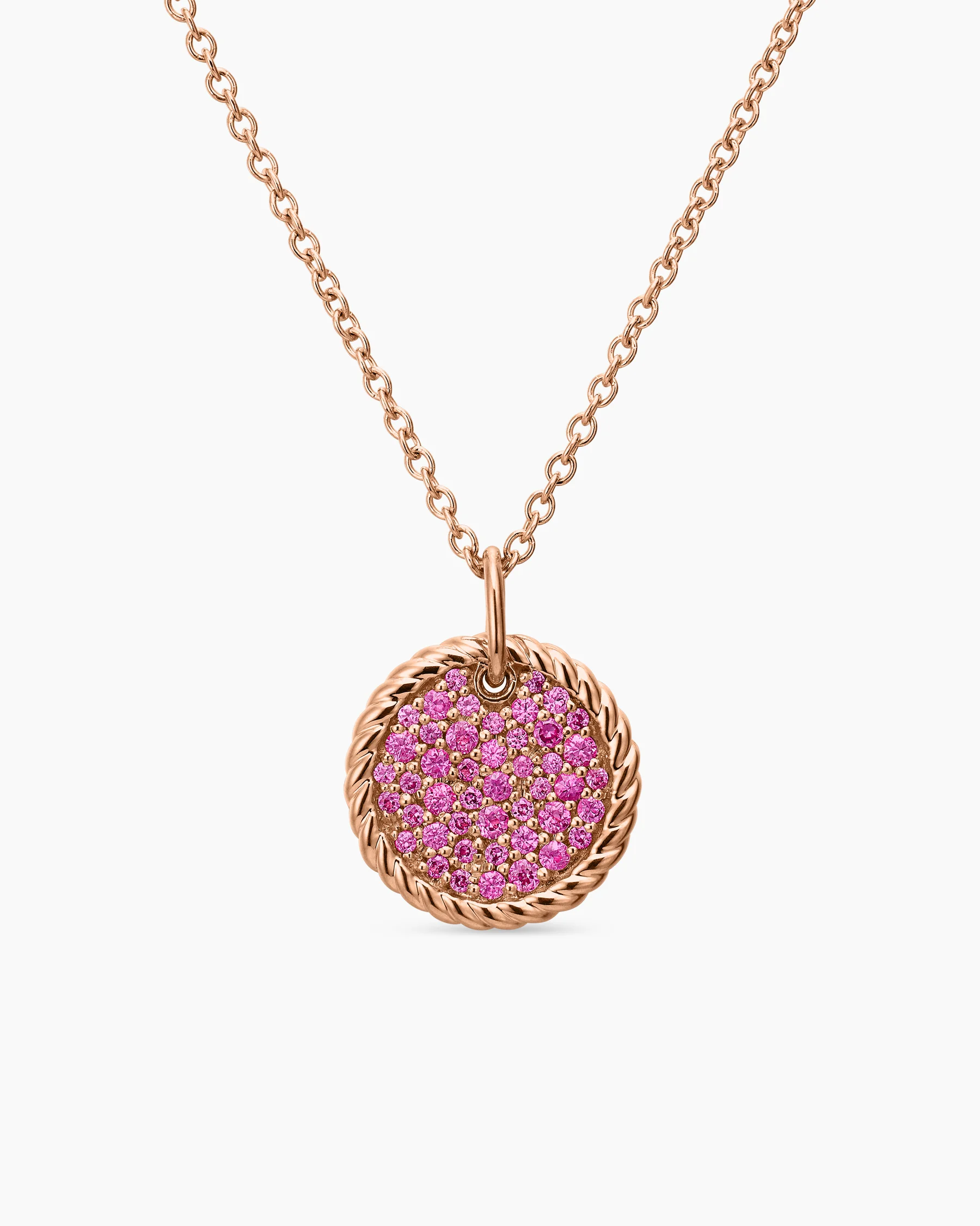 Cable Collectibles® Pavé Plate Necklace in 18K Rose Gold with Pink Sapphires, 11mm