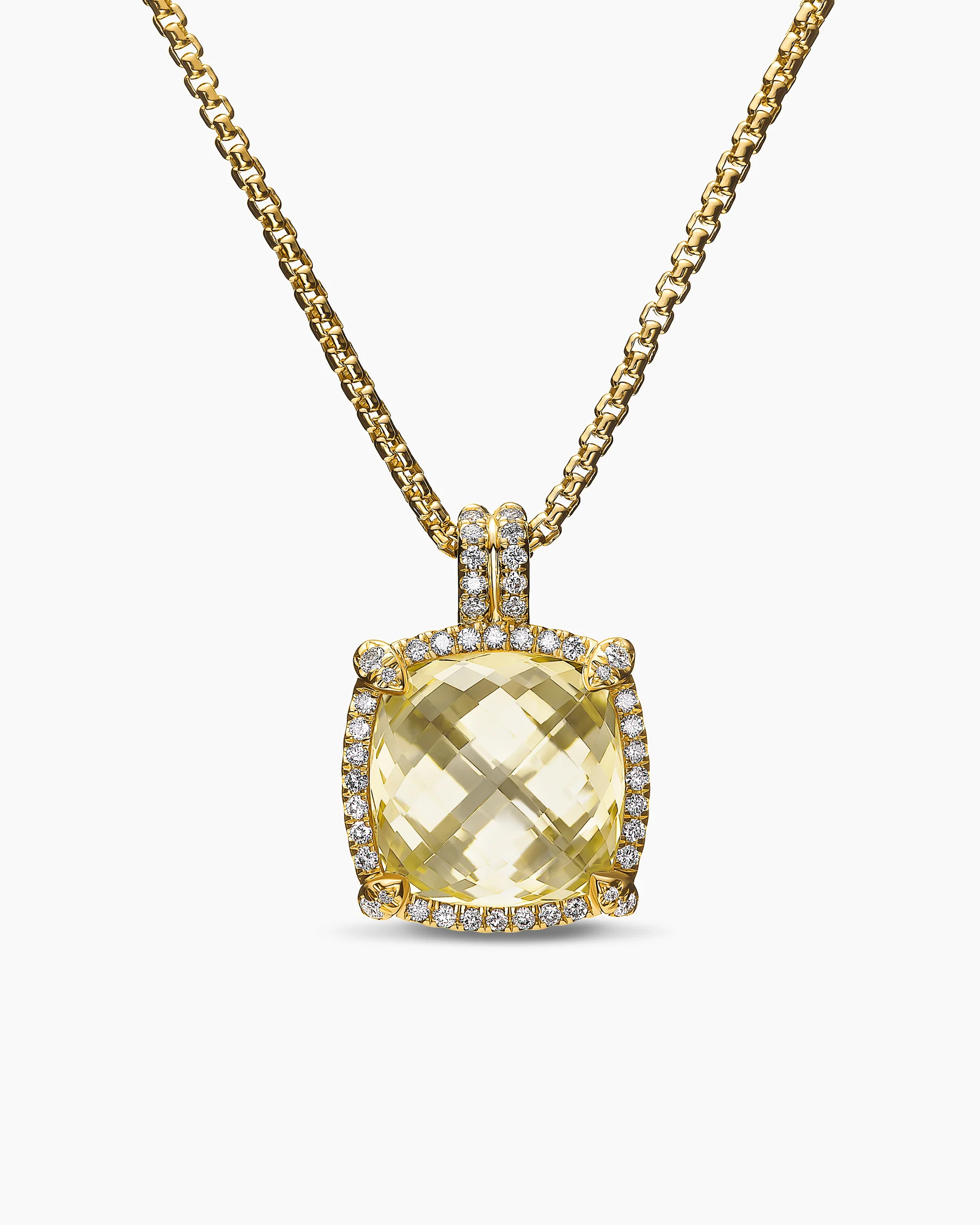 Chatelaine® Pavé Bezel Pendant Necklace in 18K Rose Gold with Morganite and Diamonds, 14mm