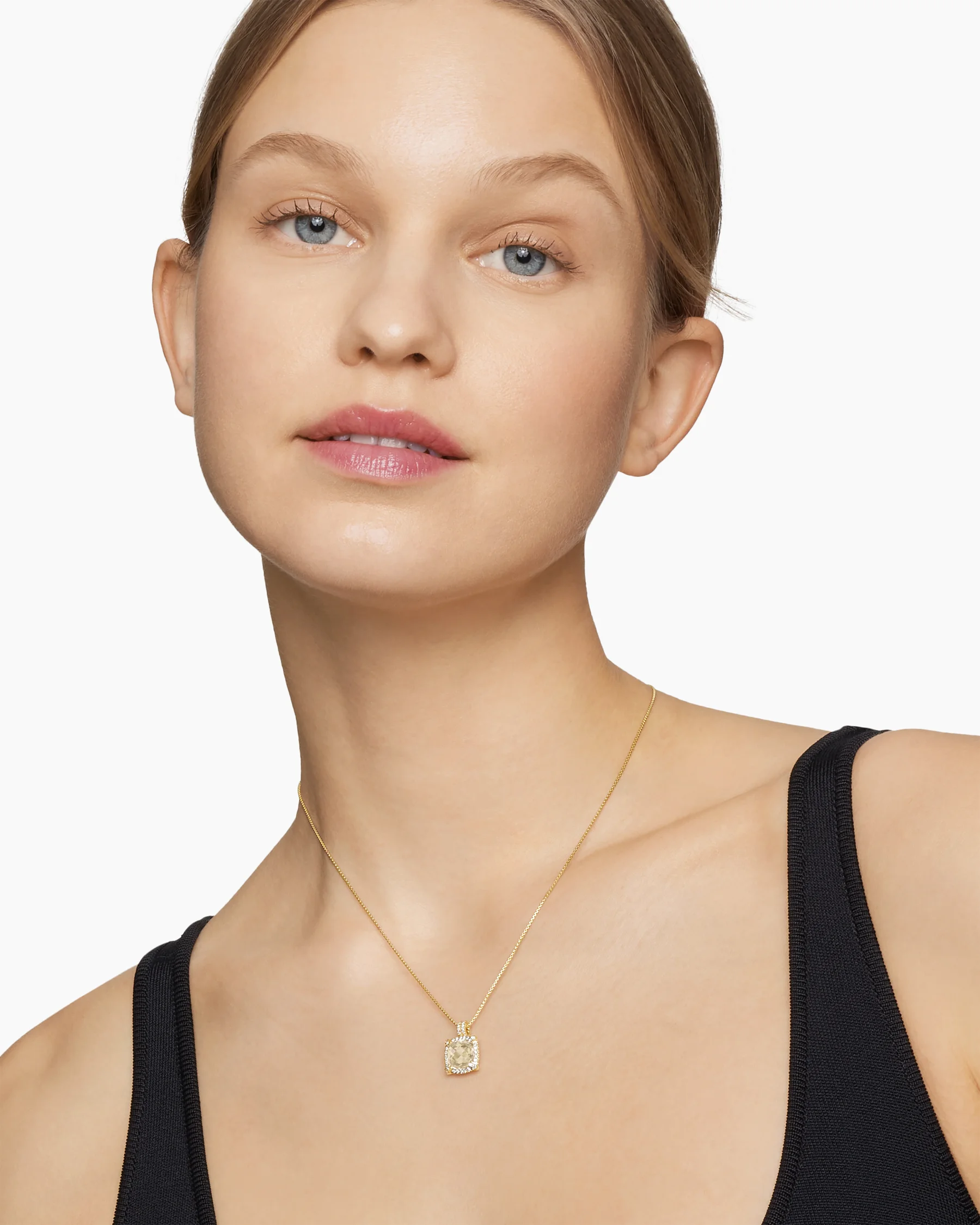 Chatelaine® Pavé Bezel Pendant Necklace in 18K Rose Gold with Morganite and Diamonds, 9mm