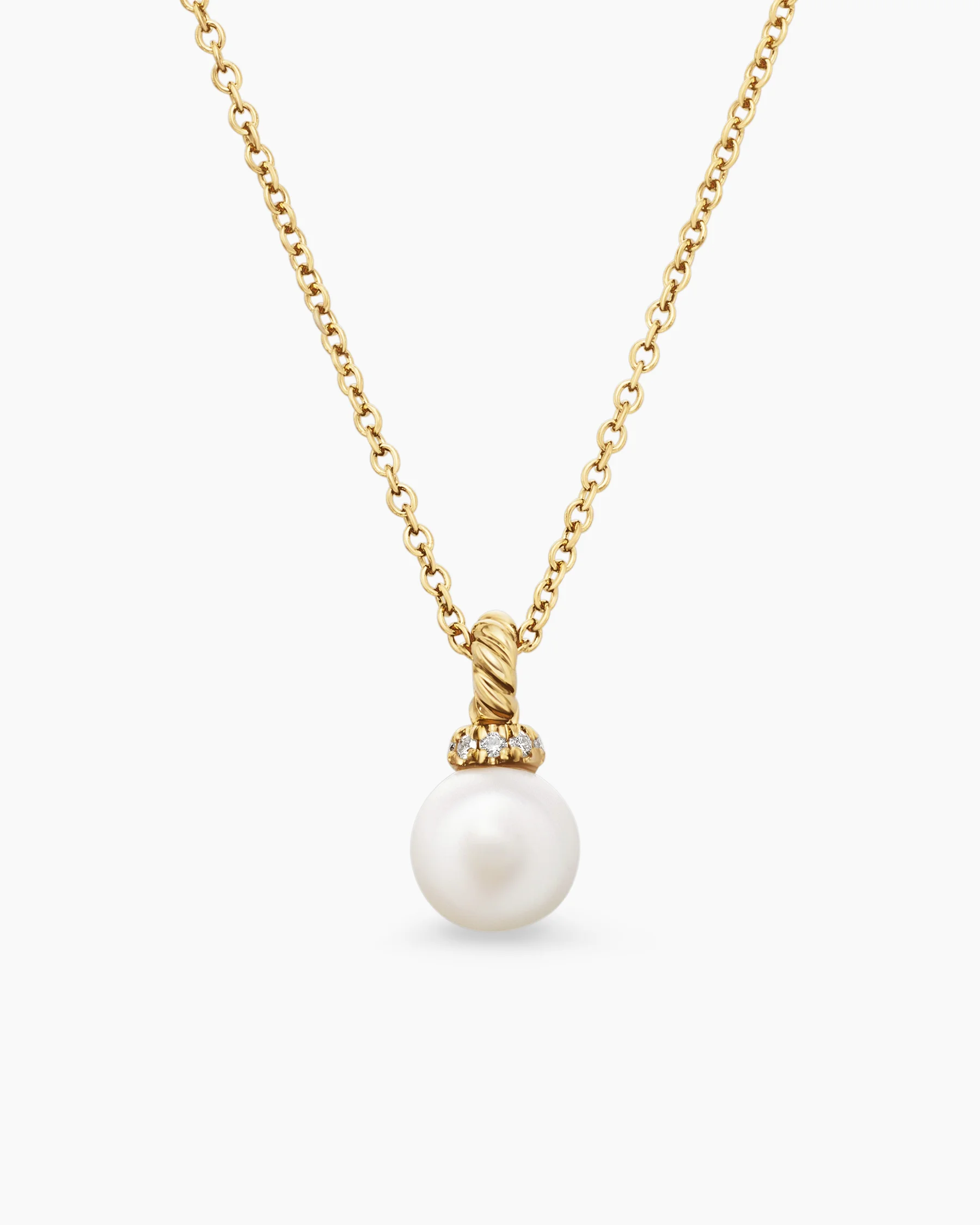 Petite Solari Pendant Necklace in 18K Yellow Gold with Pearl and Diamonds, 6mm