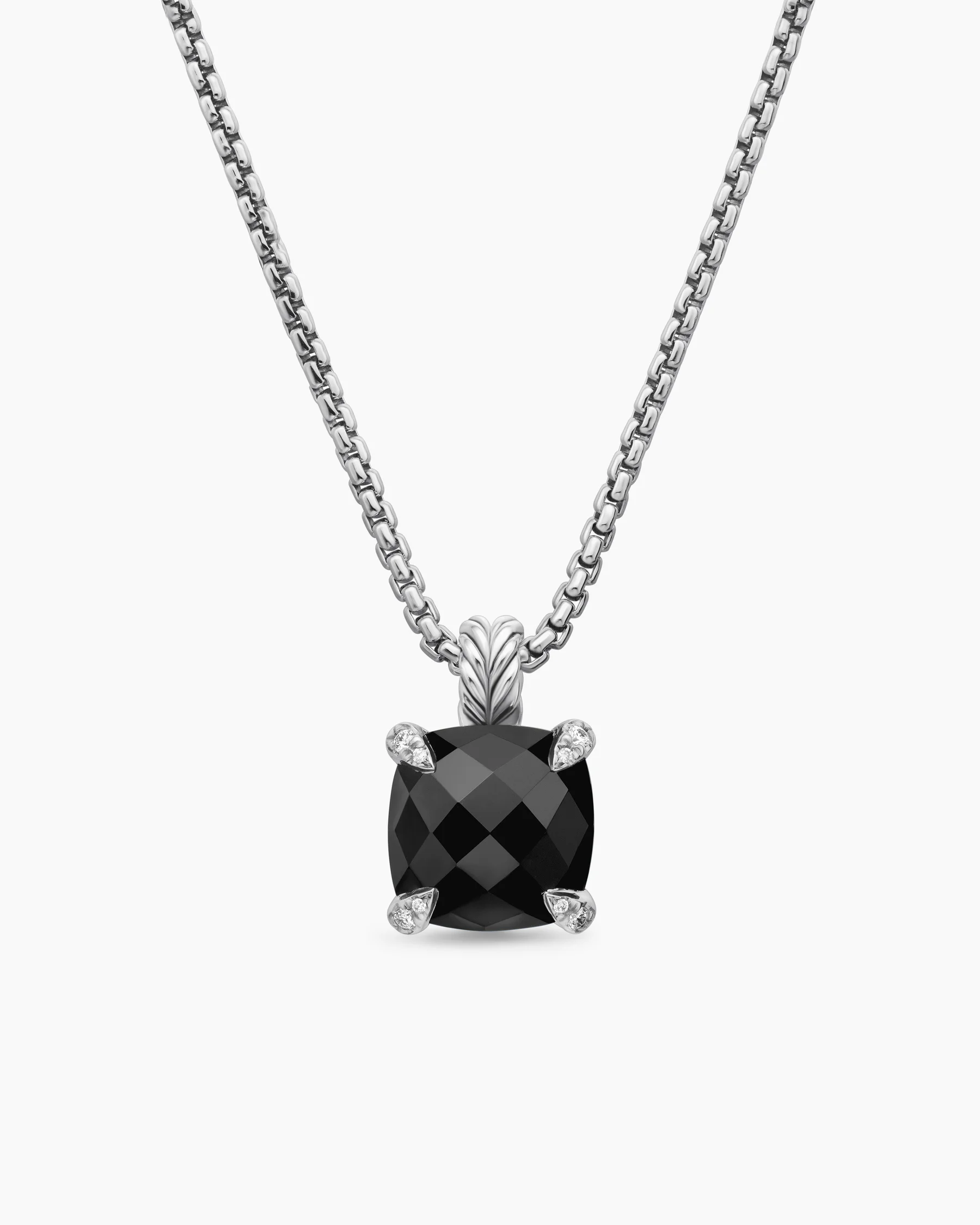 Chatelaine® Pendant Necklace in Sterling Silver with Black Onyx and Diamonds, 11mm