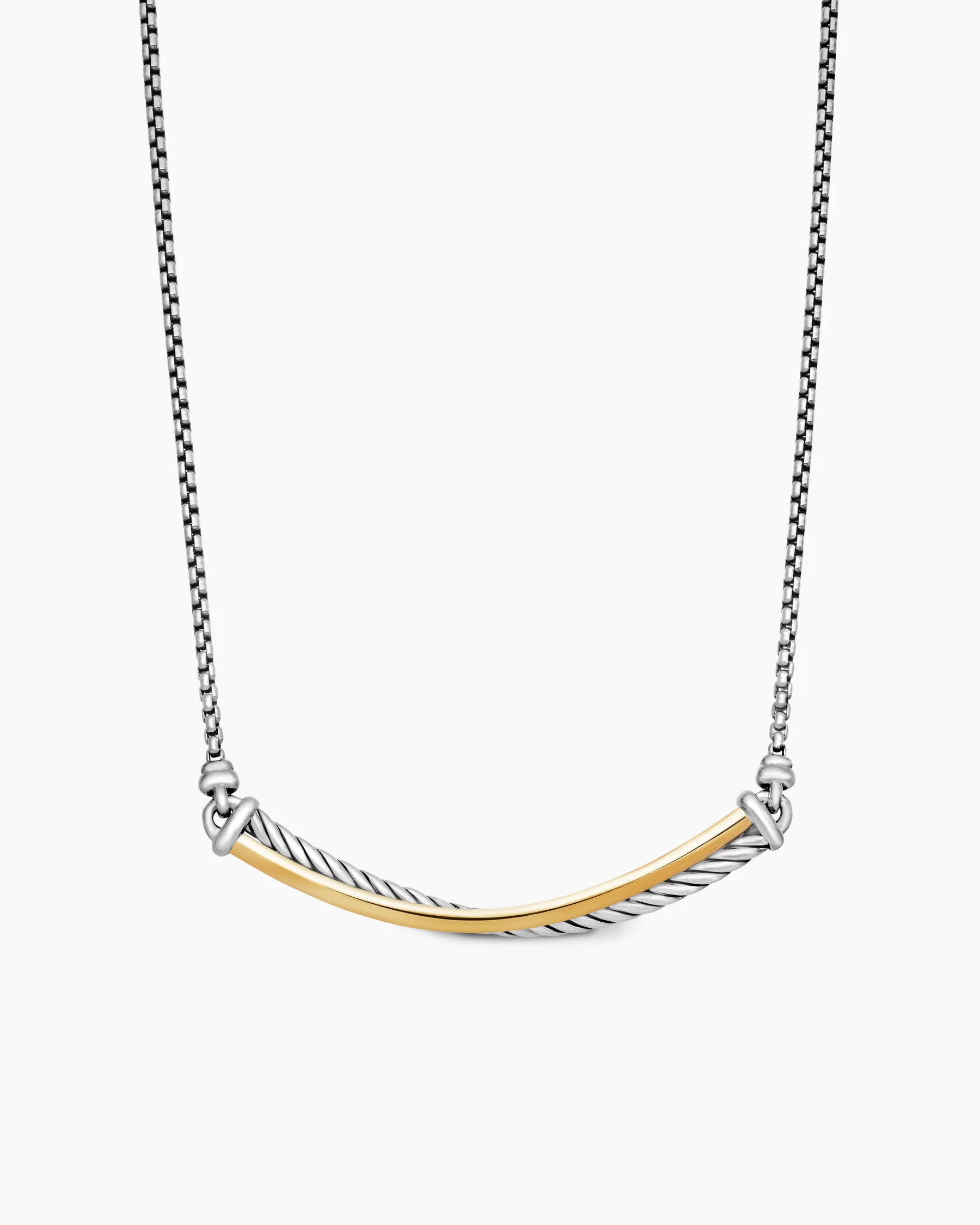 Crossover Bar Necklace in Sterling Silver with 18K Yellow Gold