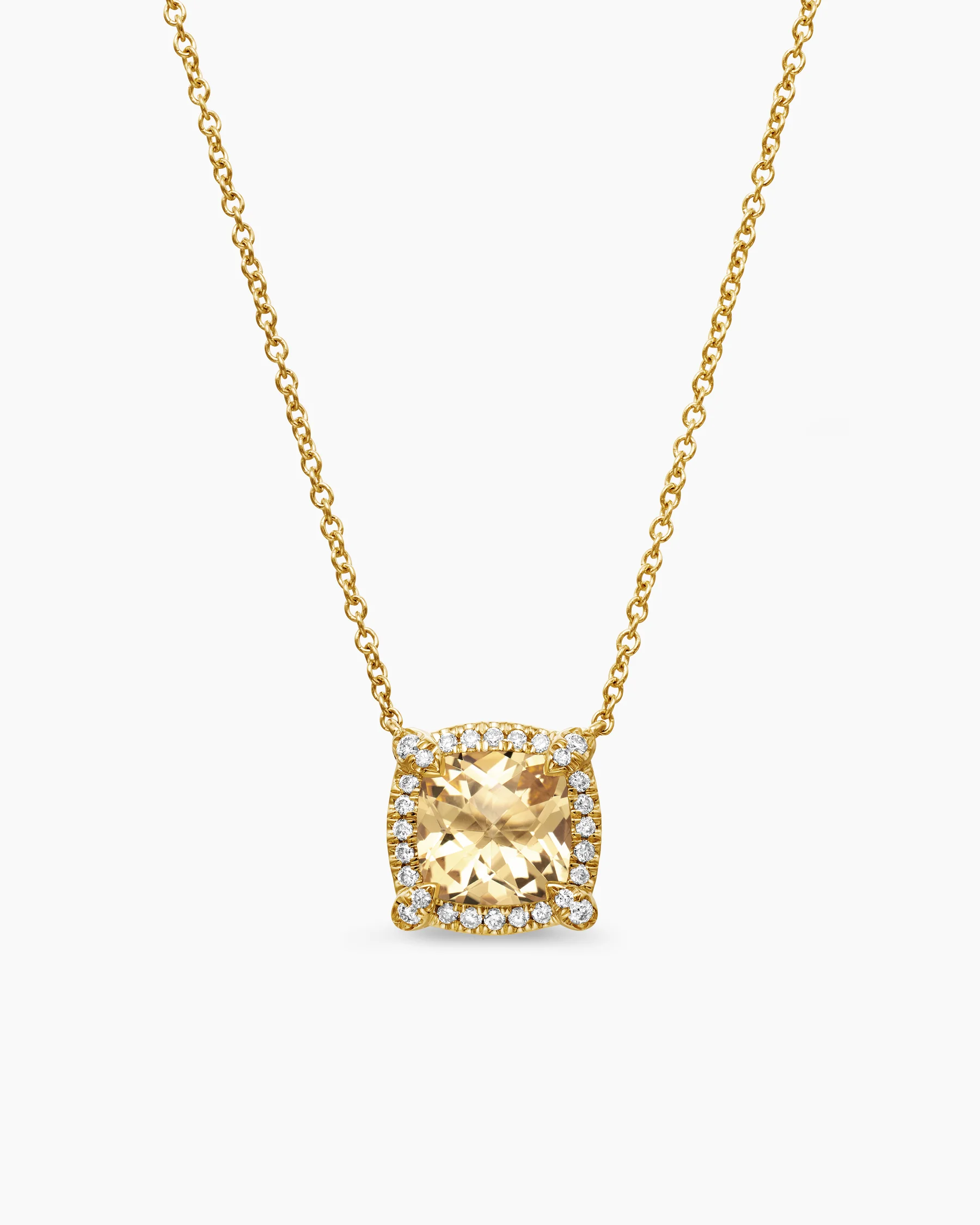 Petite Chatelaine® Pavé Bezel Pendant Necklace in 18K Rose Gold with Morganite and Diamonds, 7mm