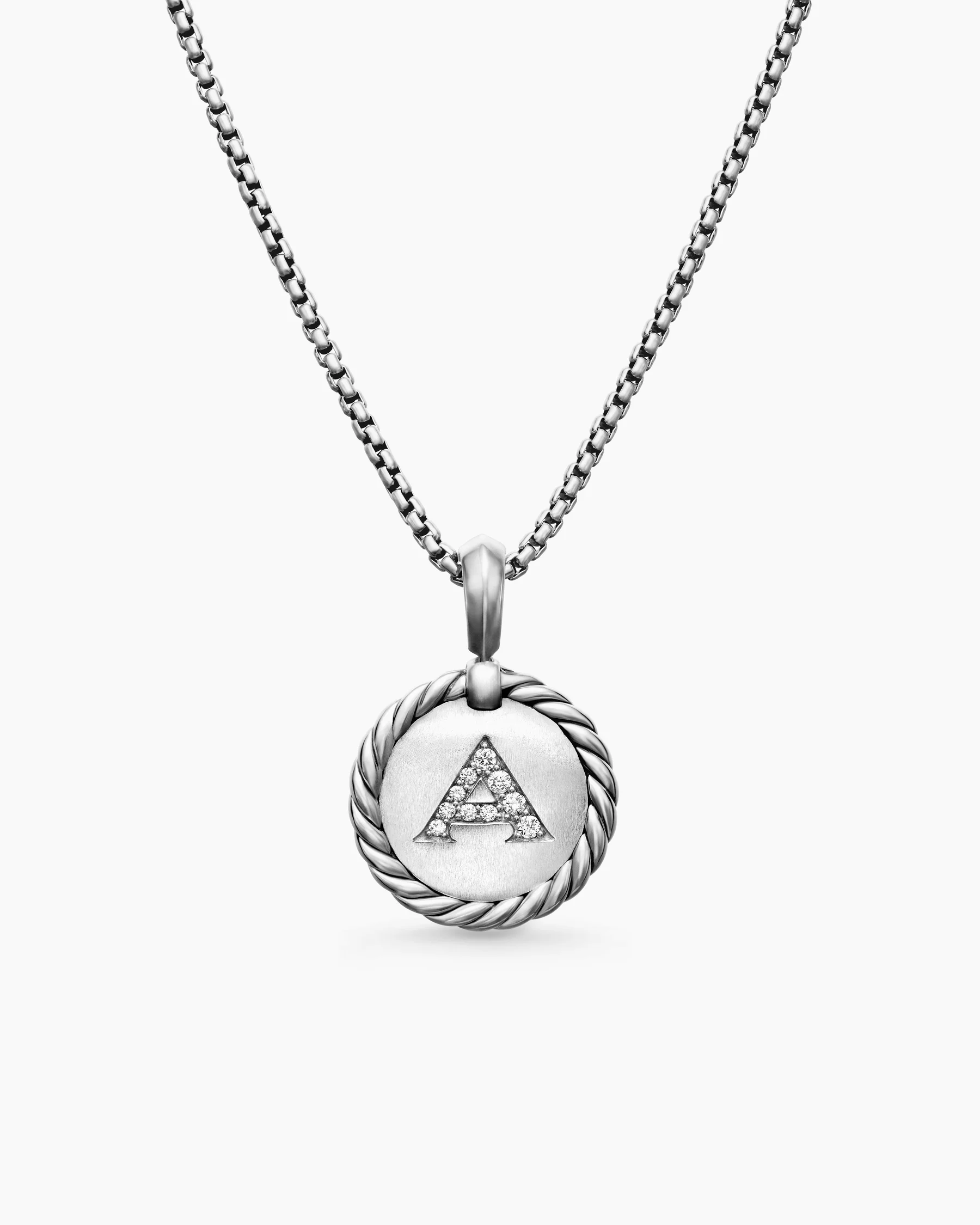 Initial Charm Necklace in Sterling Silver with Diamond A