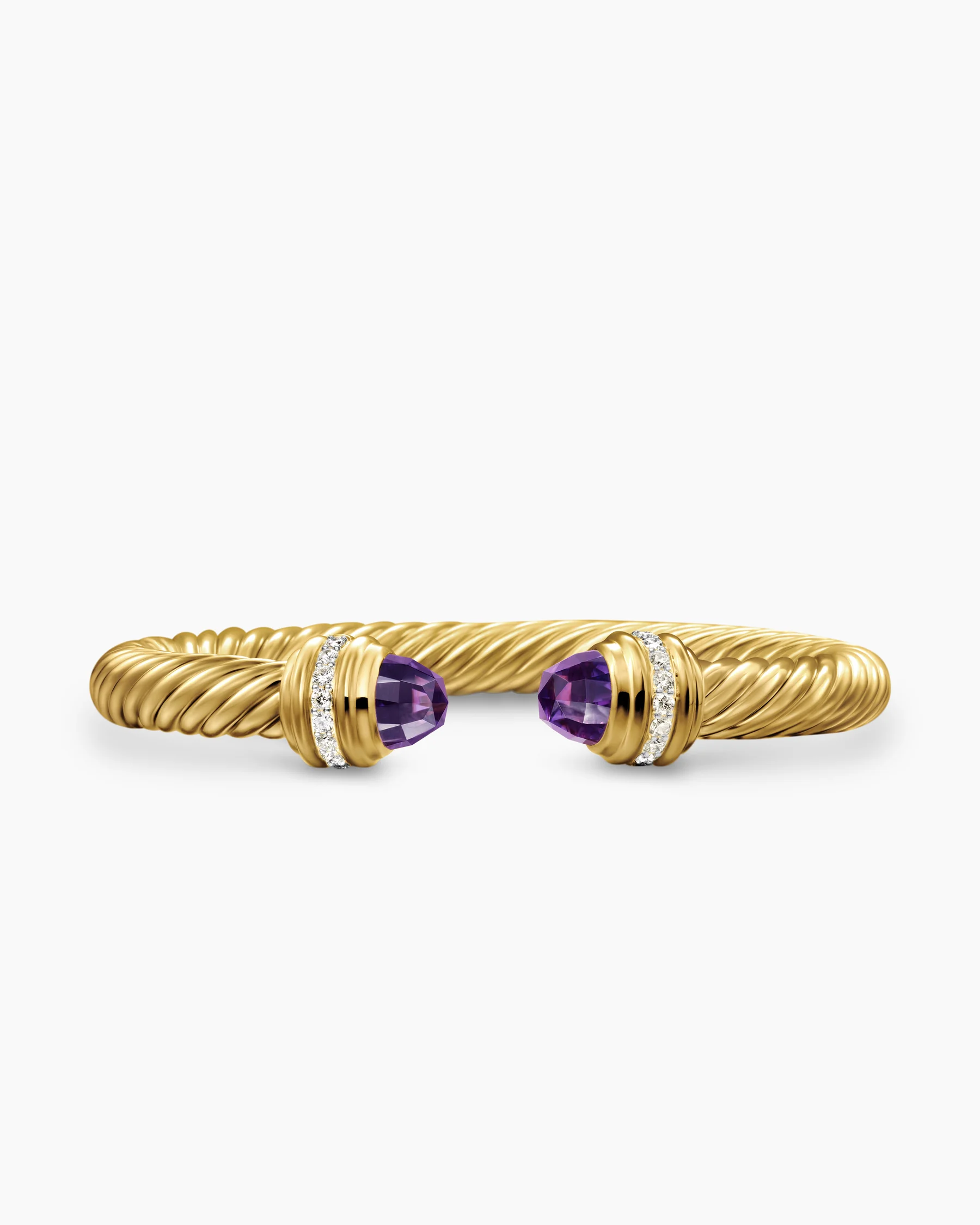 Classic Cable Bracelet in Sterling Silver with 14K Yellow Gold Domes and Diamonds, 7mm