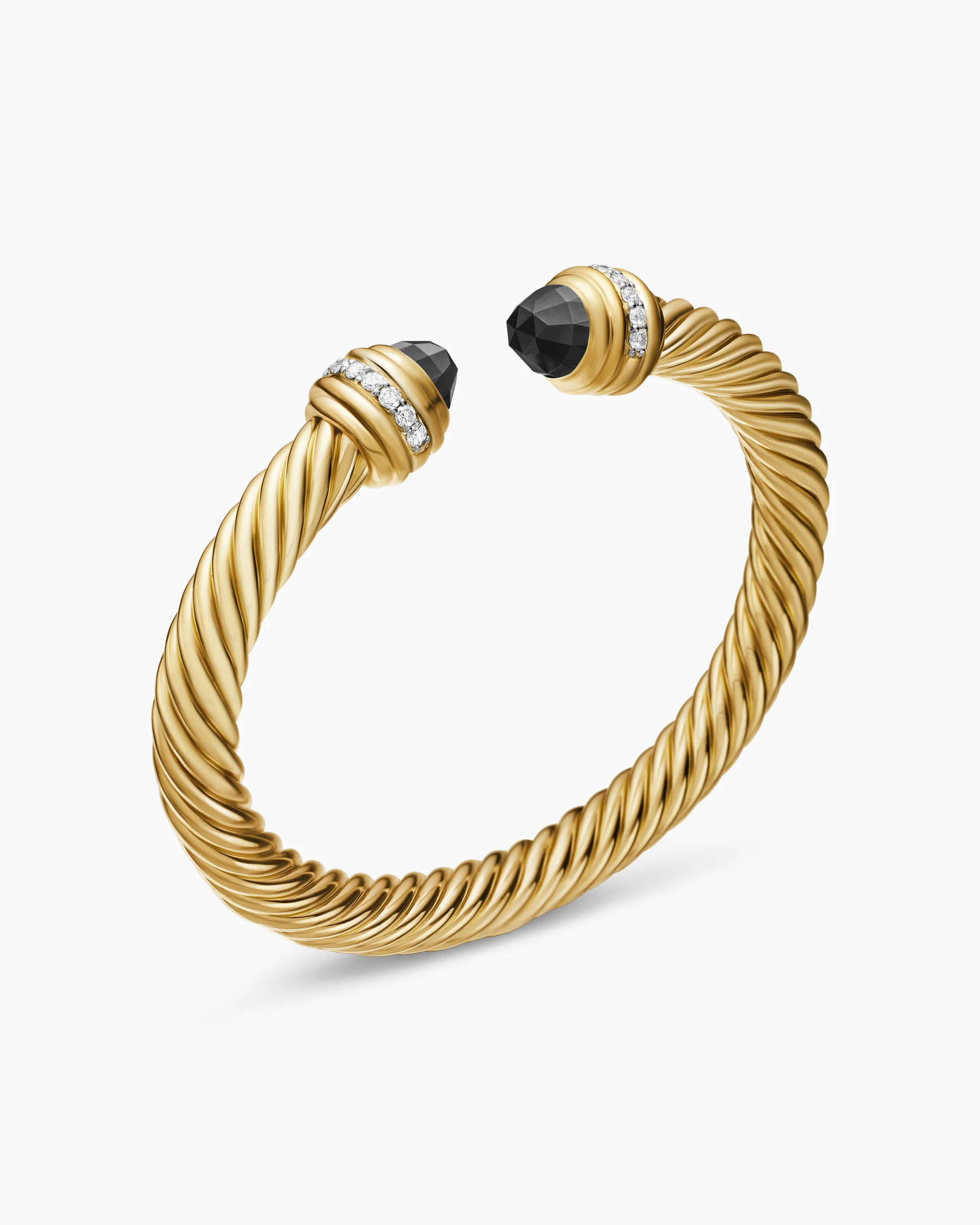 Classic Cable Bracelet in Sterling Silver with 14K Yellow Gold Domes and Diamonds, 7mm 10 Classic Cable Bracelet in Sterling Silver with 14K Yellow Gold Domes and Diamonds, 7mm