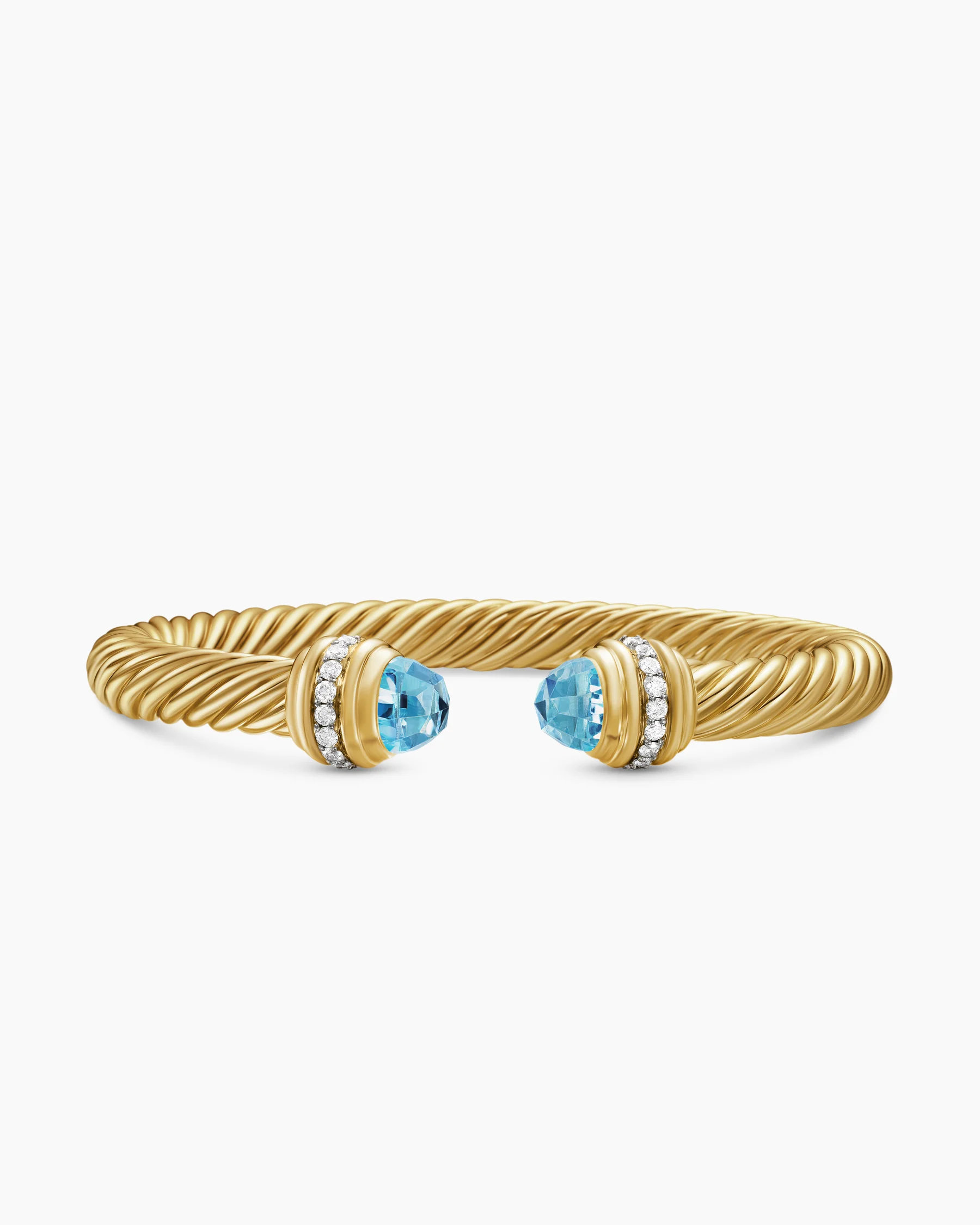 Classic Cable Bracelet in Sterling Silver with 14K Yellow Gold Domes and Diamonds, 7mm 16 Classic Cable Bracelet in Sterling Silver with 14K Yellow Gold Domes and Diamonds, 7mm