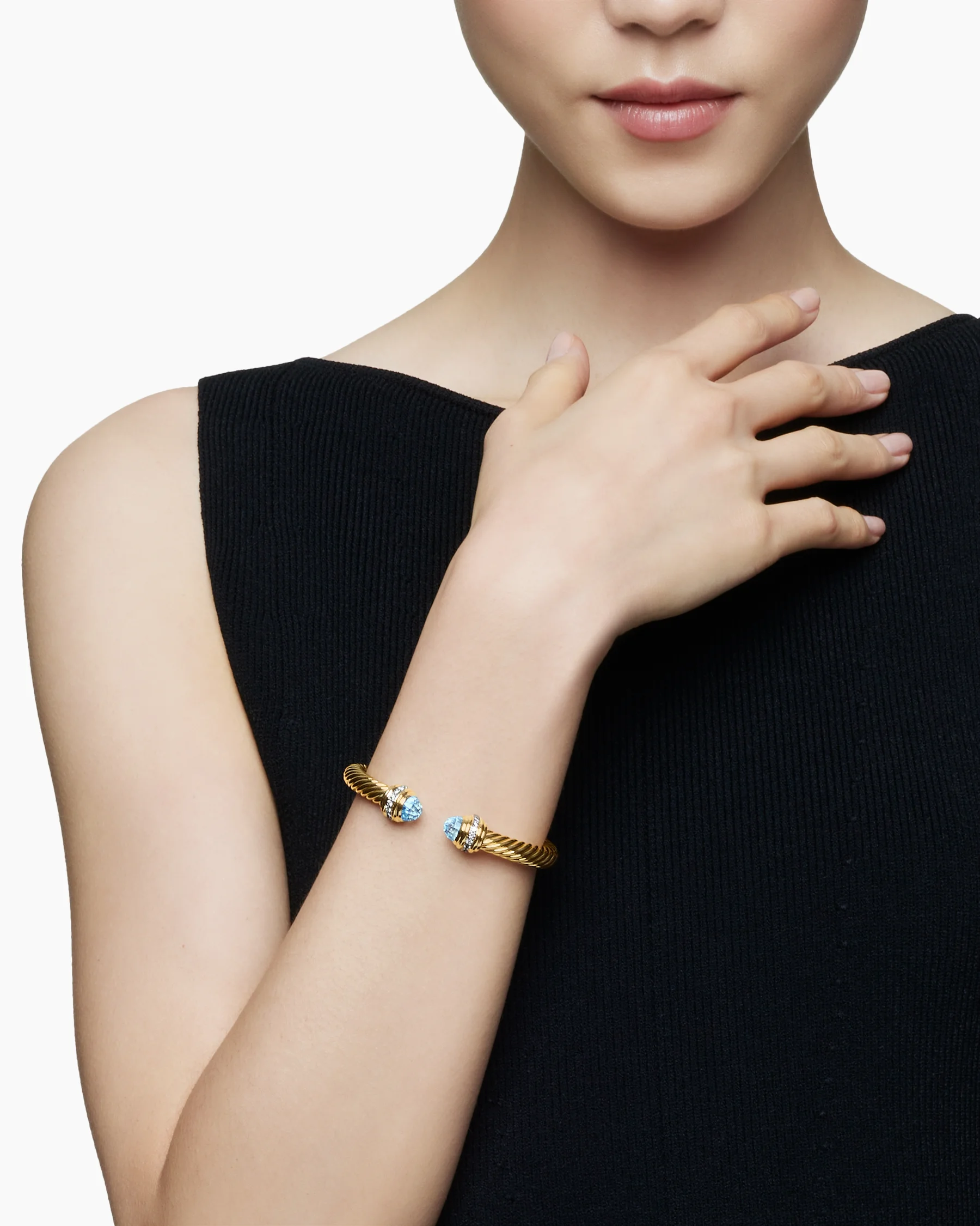 Classic Cable Bracelet in Sterling Silver with 14K Yellow Gold Domes and Diamonds, 7mm 17 Classic Cable Bracelet in Sterling Silver with 14K Yellow Gold Domes and Diamonds, 7mm