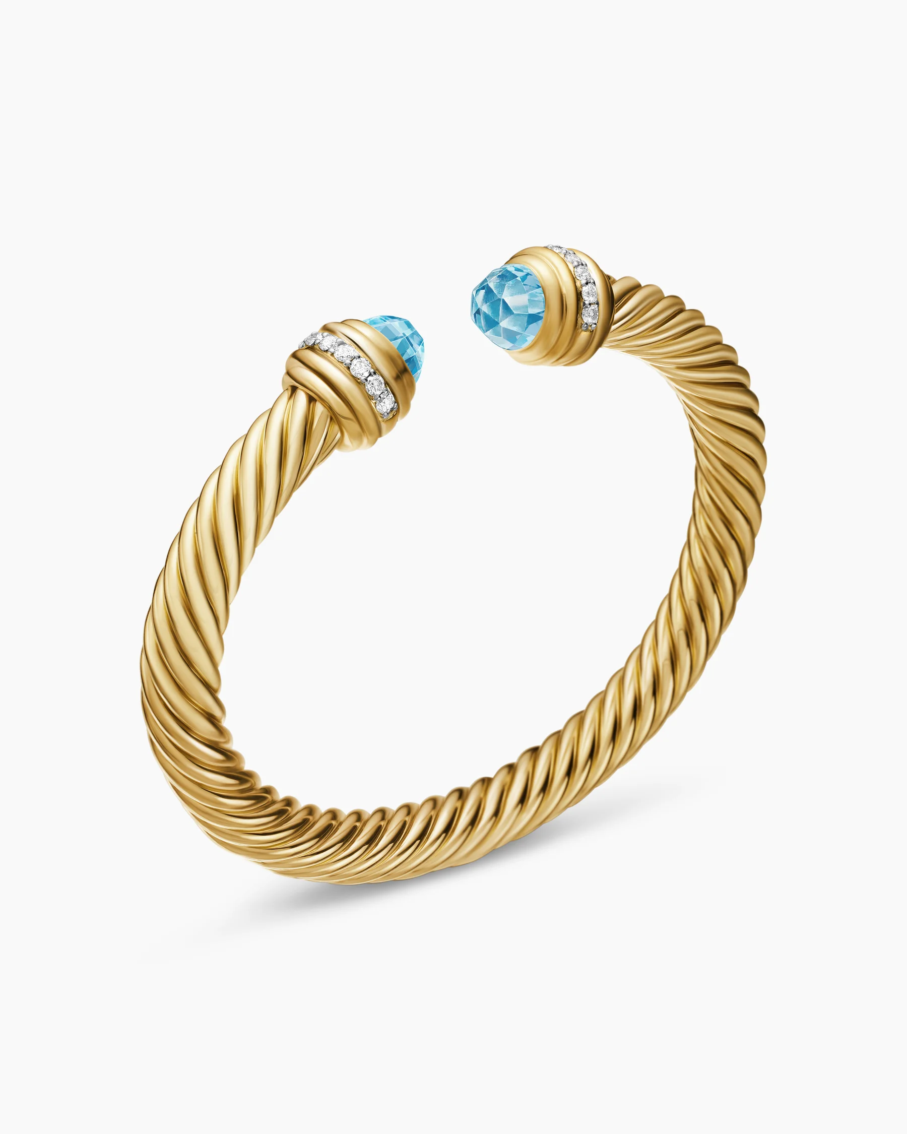 Classic Cable Bracelet in Sterling Silver with 14K Yellow Gold Domes and Diamonds, 7mm 18 Classic Cable Bracelet in Sterling Silver with 14K Yellow Gold Domes and Diamonds, 7mm