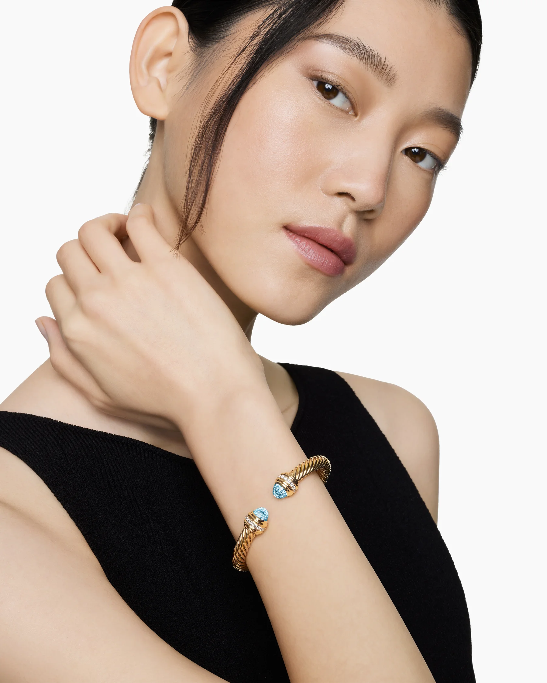 Classic Cable Bracelet in Sterling Silver with 14K Yellow Gold Domes and Diamonds, 7mm 22 Classic Cable Bracelet in Sterling Silver with 14K Yellow Gold Domes and Diamonds, 7mm