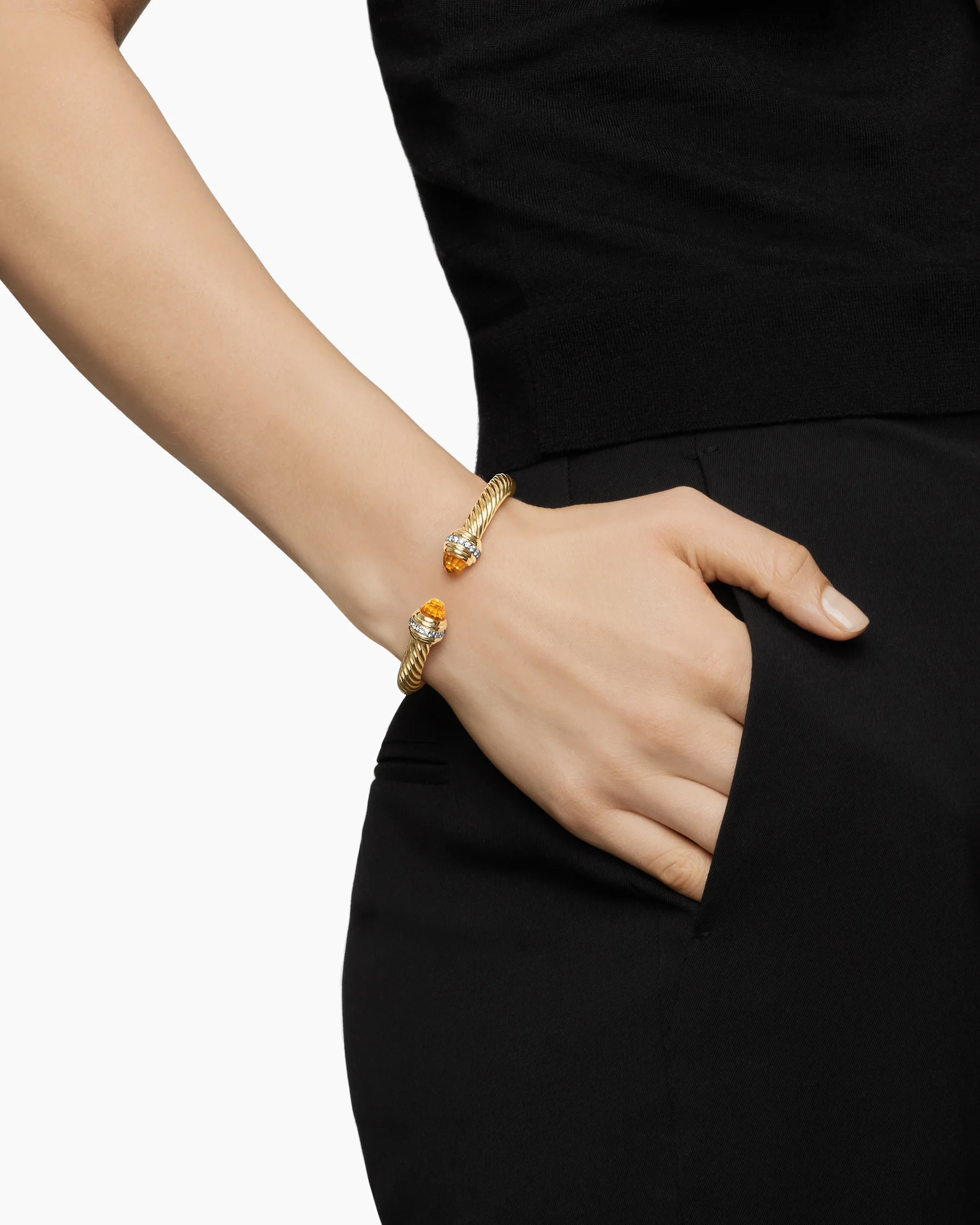 Classic Cable Bracelet in Sterling Silver with 14K Yellow Gold Domes and Diamonds, 7mm 25 Classic Cable Bracelet in Sterling Silver with 14K Yellow Gold Domes and Diamonds, 7mm