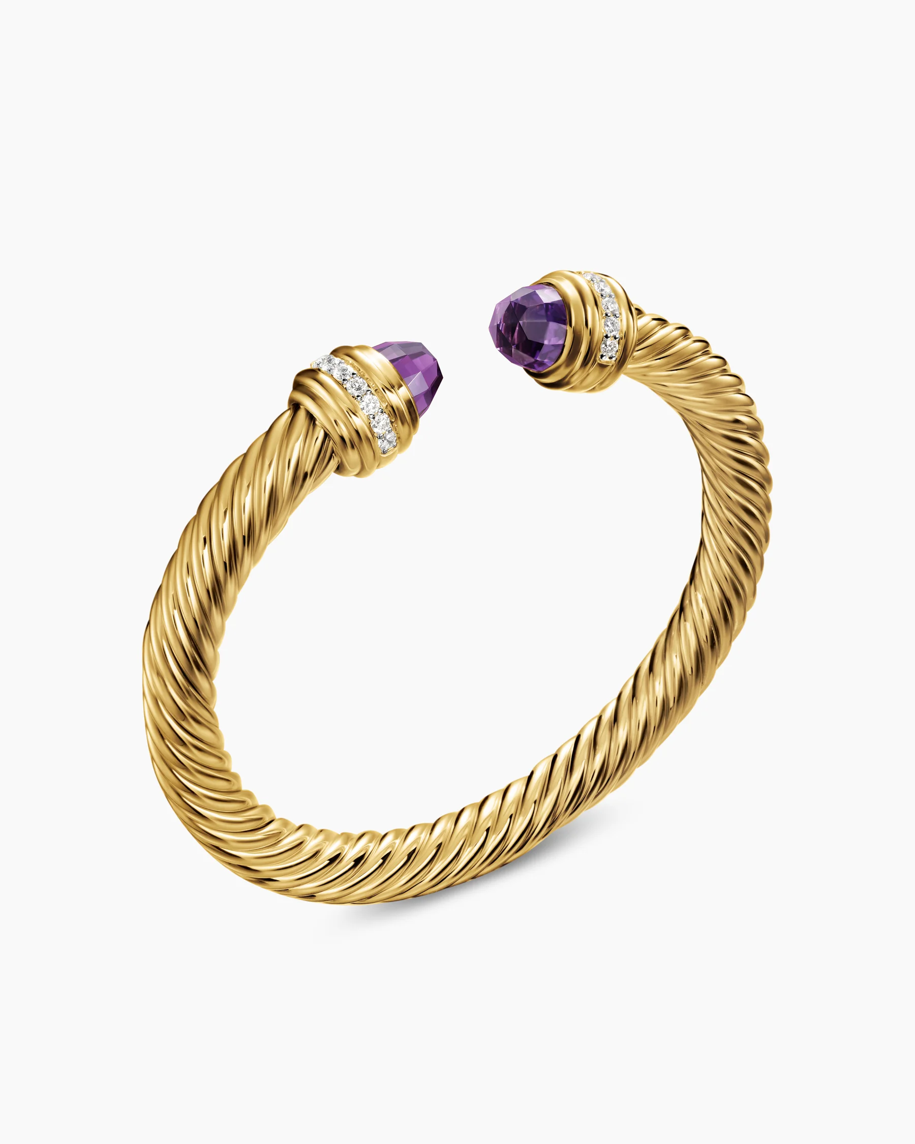 Classic Cable Bracelet in Sterling Silver with 14K Yellow Gold Domes and Diamonds, 7mm 3 Classic Cable Bracelet in Sterling Silver with 14K Yellow Gold Domes and Diamonds, 7mm