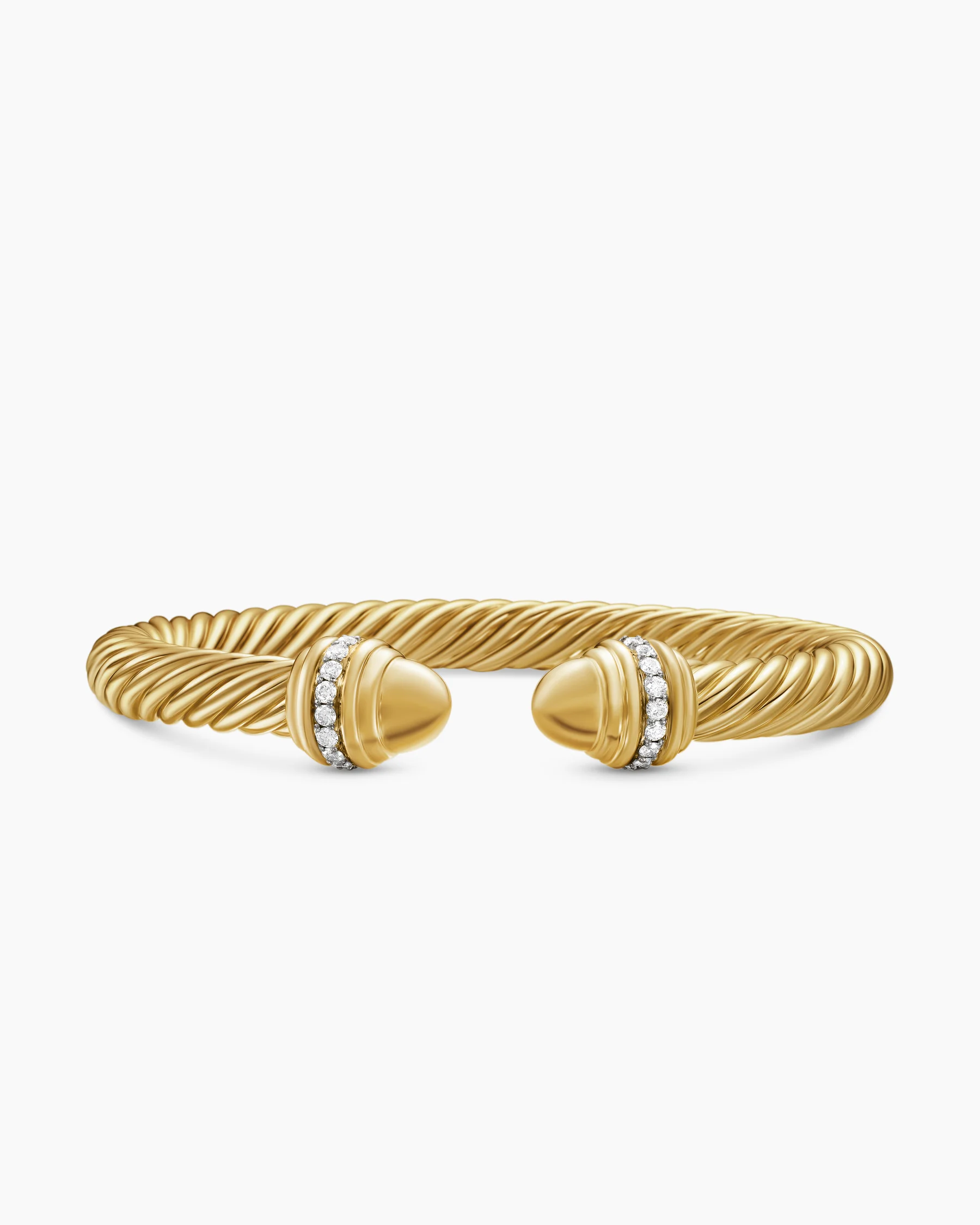 Classic Cable Bracelet in Sterling Silver with 14K Yellow Gold Domes and Diamonds, 7mm 32 Classic Cable Bracelet in Sterling Silver with 14K Yellow Gold Domes and Diamonds, 7mm