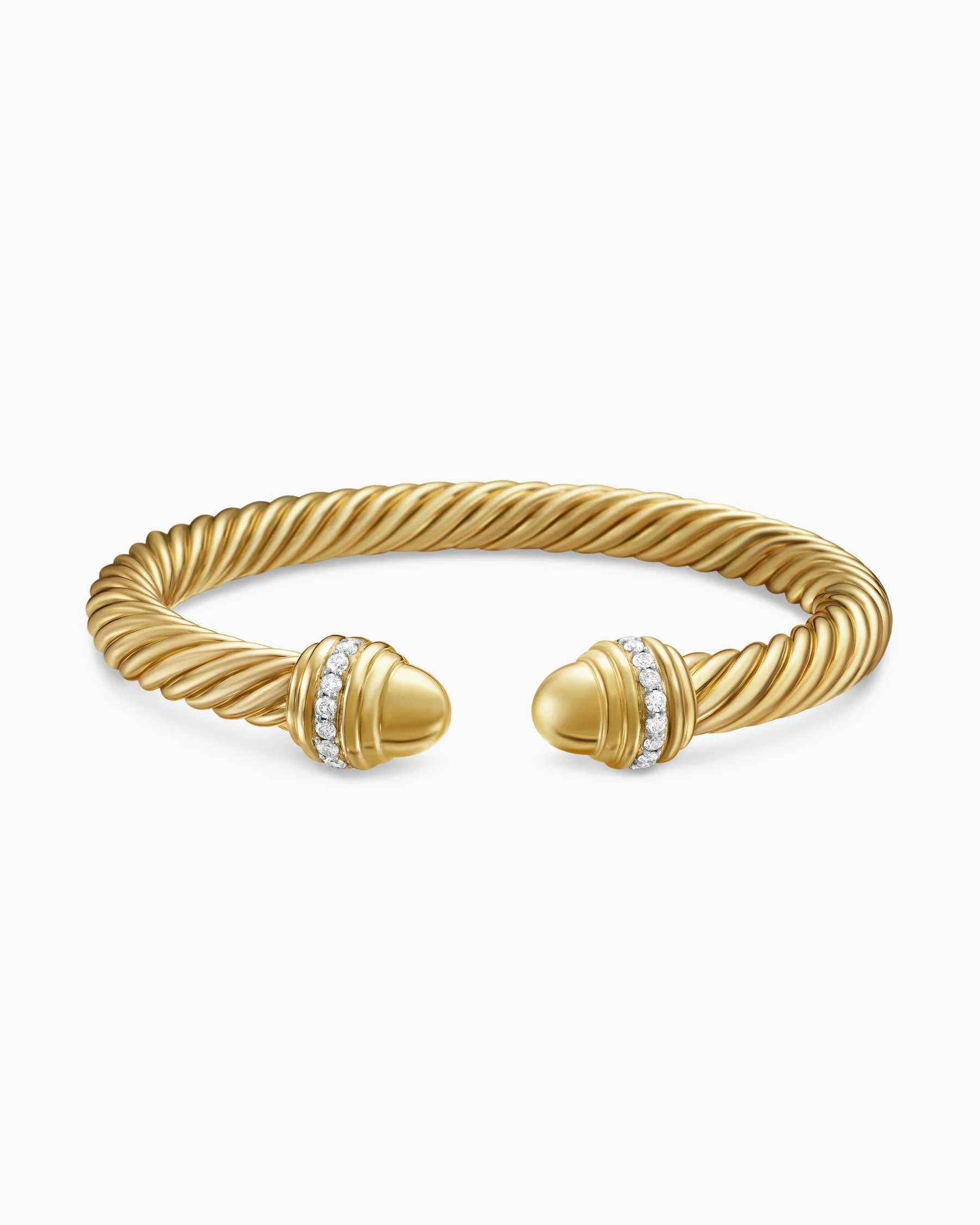Classic Cable Bracelet in Sterling Silver with 14K Yellow Gold Domes and Diamonds, 7mm 35 Classic Cable Bracelet in Sterling Silver with 14K Yellow Gold Domes and Diamonds, 7mm