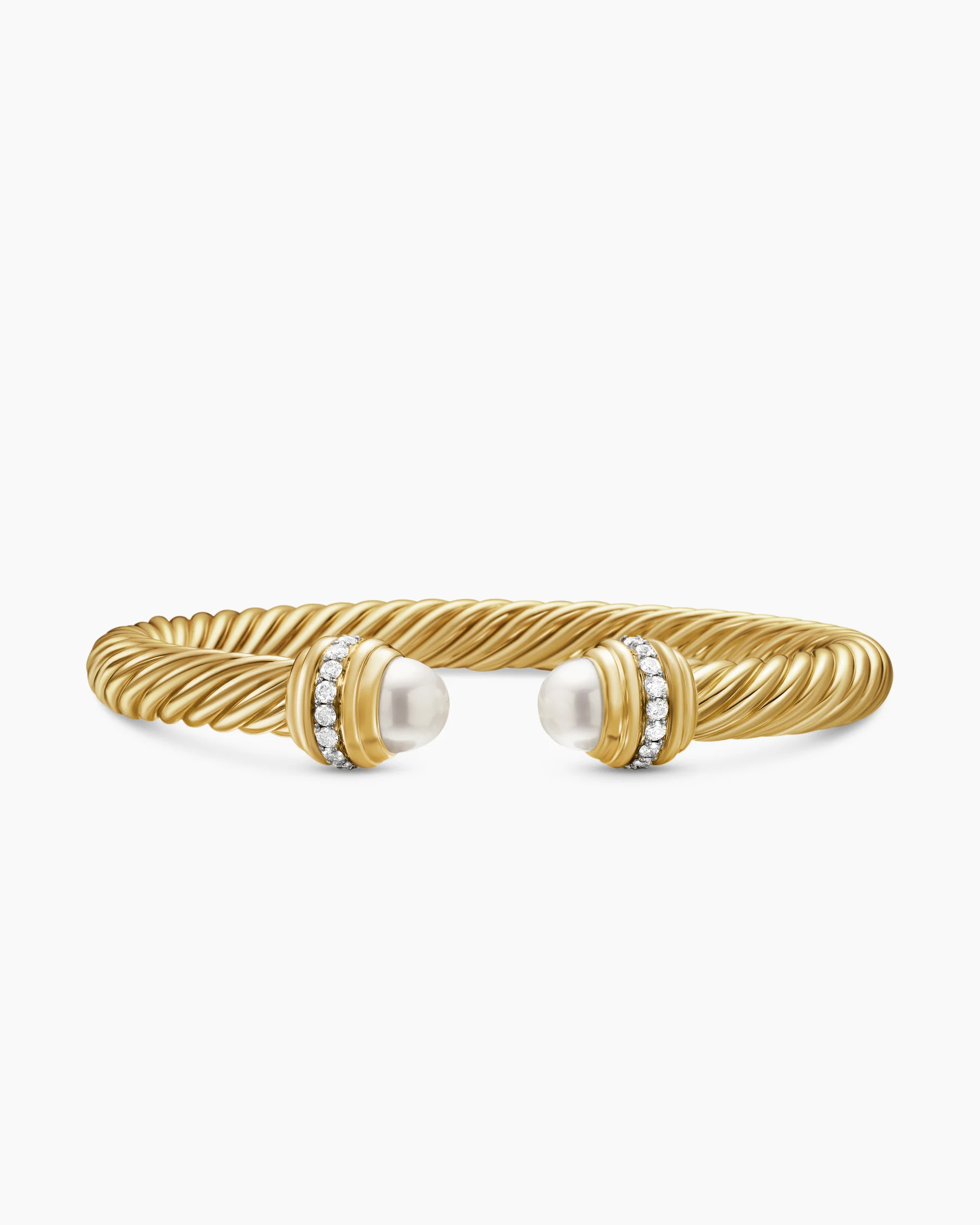 Classic Cable Bracelet in Sterling Silver with 14K Yellow Gold Domes and Diamonds, 7mm 40 Classic Cable Bracelet in Sterling Silver with 14K Yellow Gold Domes and Diamonds, 7mm