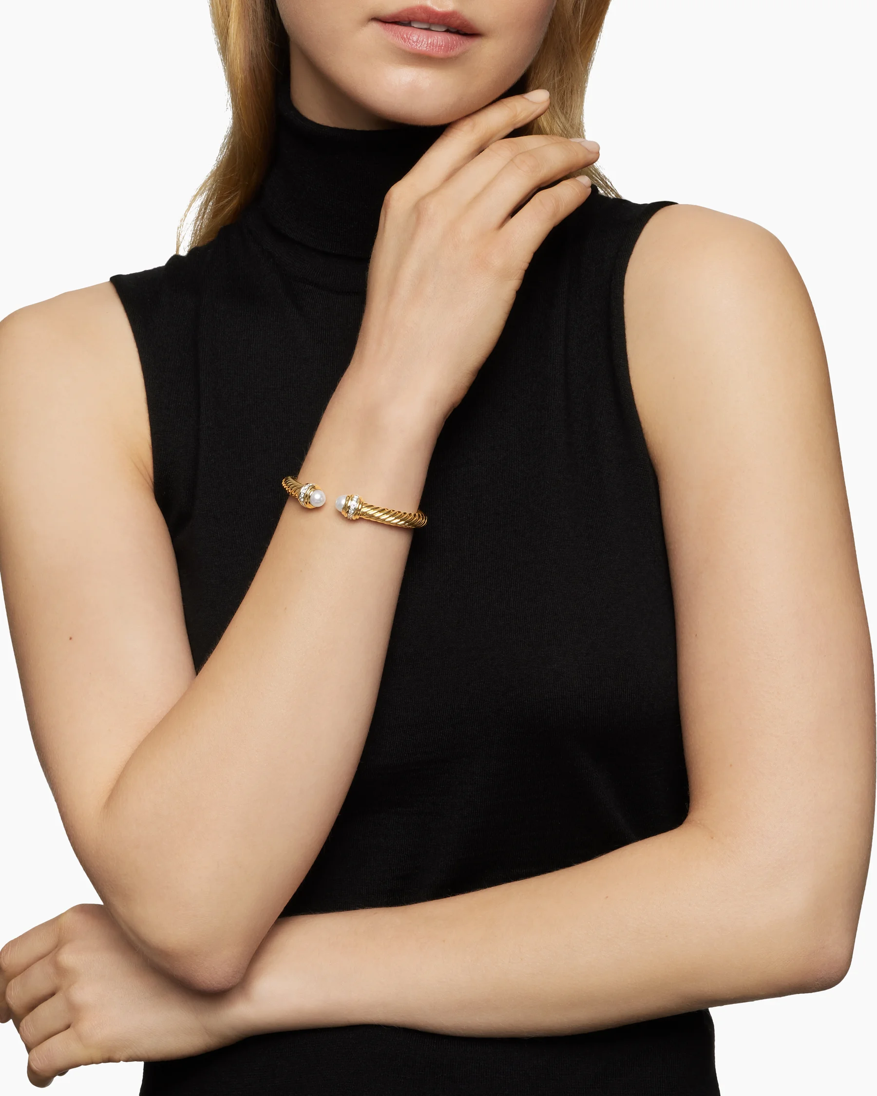 Classic Cable Bracelet in Sterling Silver with 14K Yellow Gold Domes and Diamonds, 7mm 41 Classic Cable Bracelet in Sterling Silver with 14K Yellow Gold Domes and Diamonds, 7mm