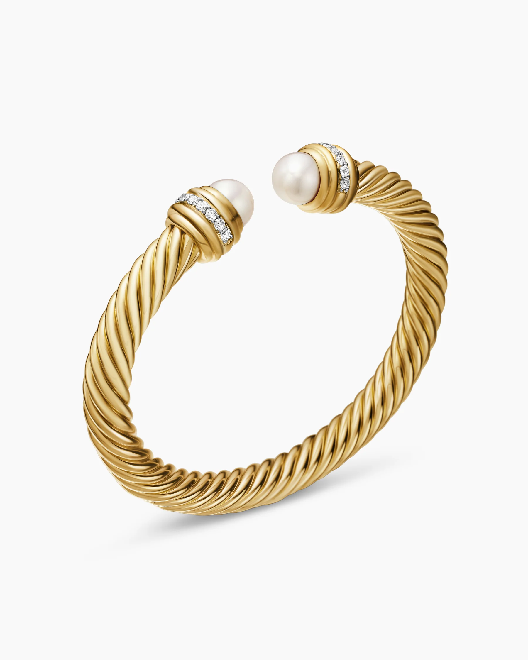 Classic Cable Bracelet in Sterling Silver with 14K Yellow Gold Domes and Diamonds, 7mm 42 Classic Cable Bracelet in Sterling Silver with 14K Yellow Gold Domes and Diamonds, 7mm