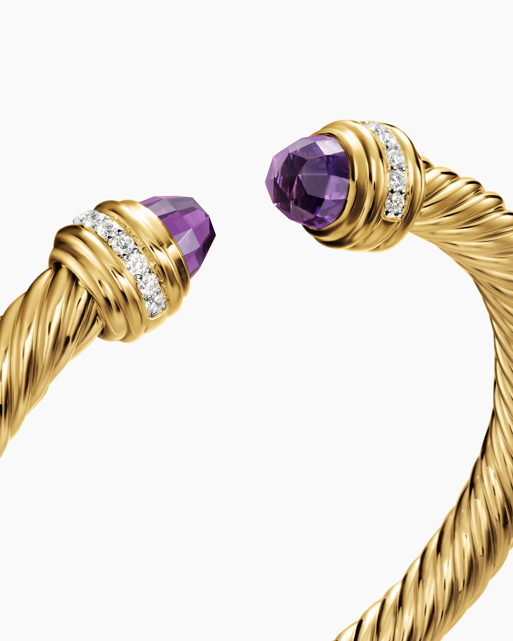 Classic Cable Bracelet in Sterling Silver with 14K Yellow Gold Domes and Diamonds, 7mm 5 Classic Cable Bracelet in Sterling Silver with 14K Yellow Gold Domes and Diamonds, 7mm