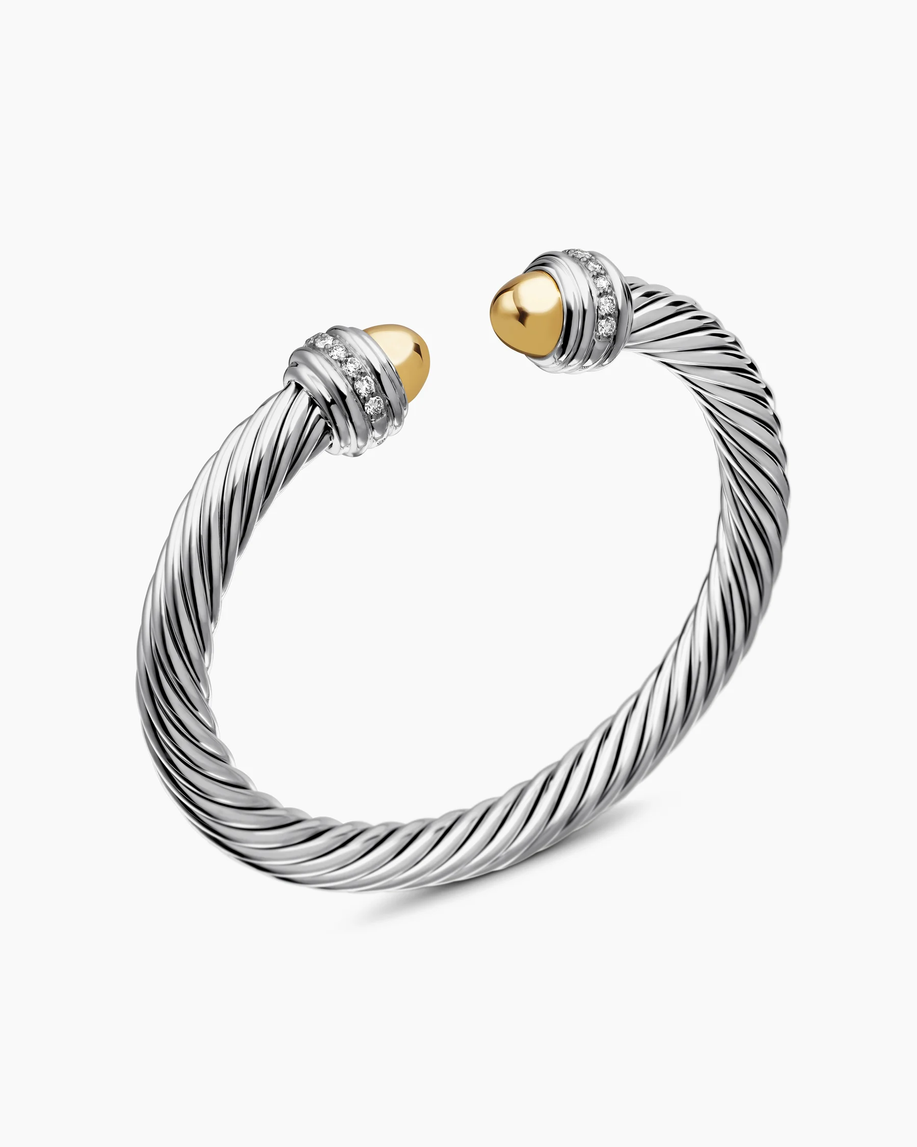 Classic Cable Bracelet in Sterling Silver with 14K Yellow Gold Domes and Diamonds, 7mm 50 Classic Cable Bracelet in Sterling Silver with 14K Yellow Gold Domes and Diamonds, 7mm