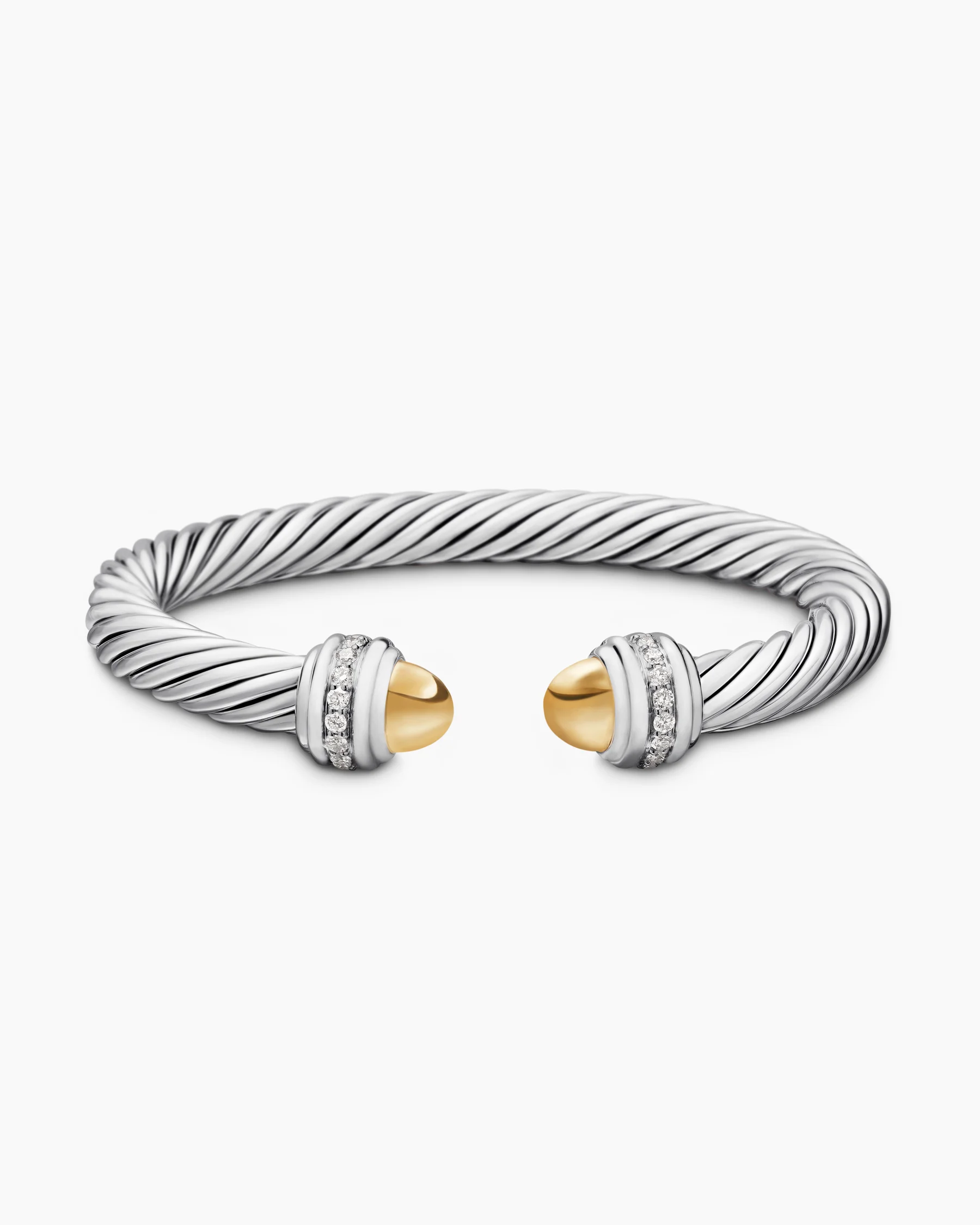 Classic Cable Bracelet in Sterling Silver with 14K Yellow Gold Domes and Diamonds, 7mm 51 Classic Cable Bracelet in Sterling Silver with 14K Yellow Gold Domes and Diamonds, 7mm