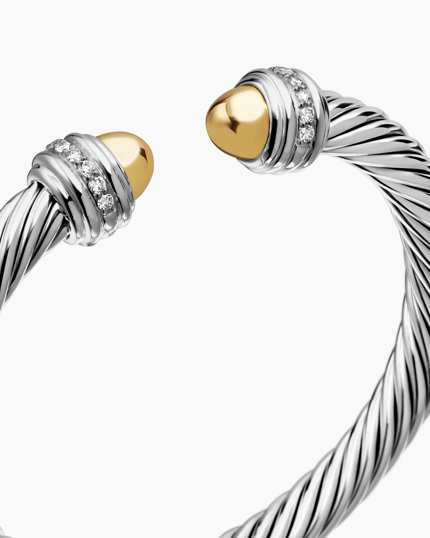 Classic Cable Bracelet in Sterling Silver with 14K Yellow Gold Domes and Diamonds, 7mm 52 Classic Cable Bracelet in Sterling Silver with 14K Yellow Gold Domes and Diamonds, 7mm