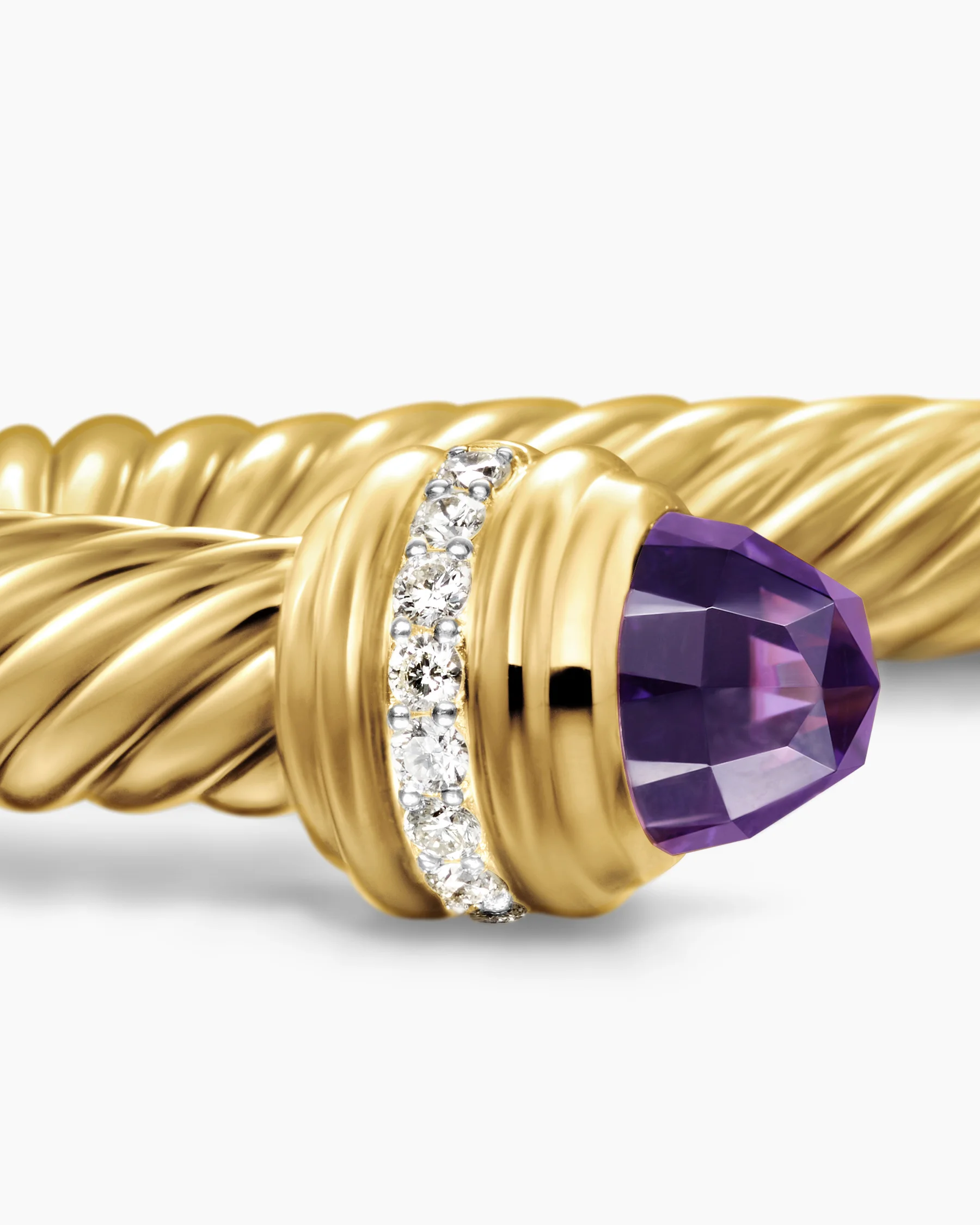 Classic Cable Bracelet in Sterling Silver with 14K Yellow Gold Domes and Diamonds, 7mm 6 Classic Cable Bracelet in Sterling Silver with 14K Yellow Gold Domes and Diamonds, 7mm