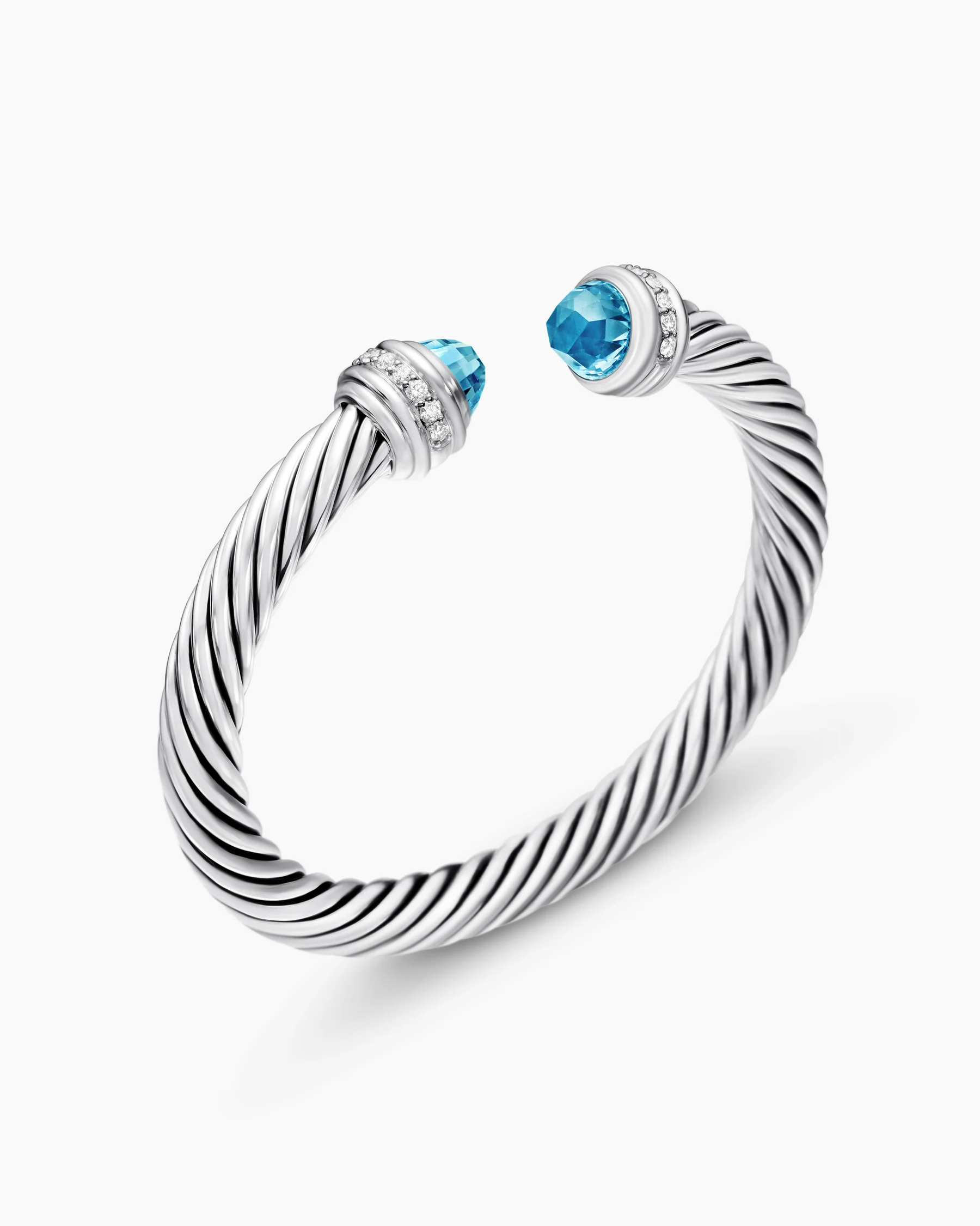 Classic Cable Bracelet in Sterling Silver with 14K Yellow Gold Domes and Diamonds, 7mm 66 Classic Cable Bracelet in Sterling Silver with 14K Yellow Gold Domes and Diamonds, 7mm